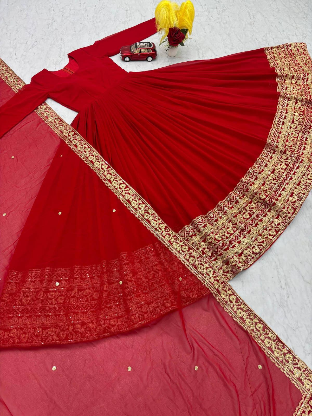 MR 004 Red Embroidered Gown view 5