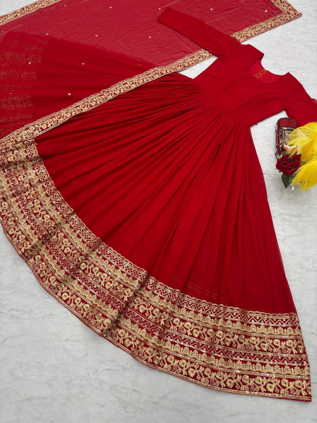 MR 004 Red Embroidered Gown view 6