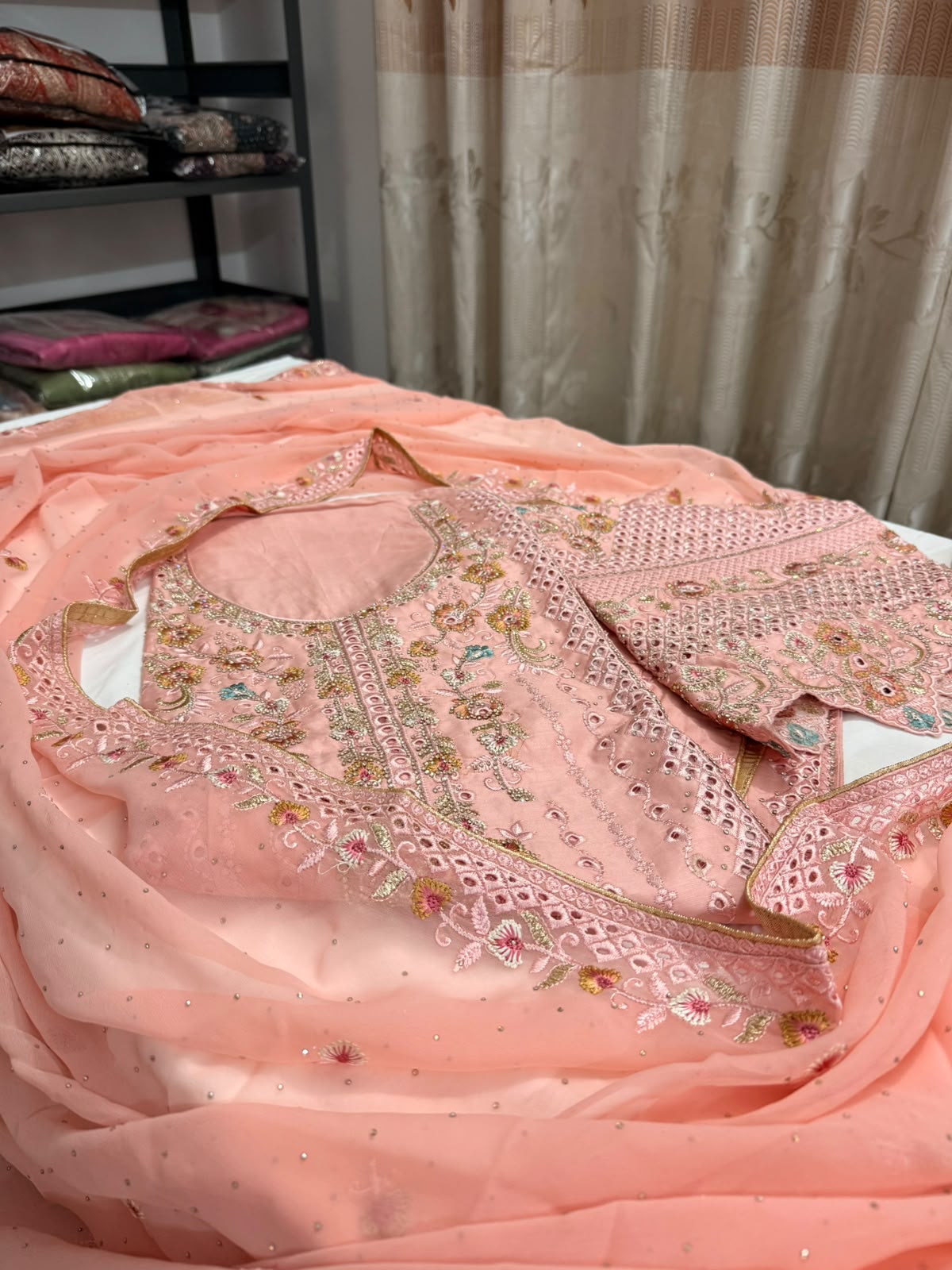 BI-002-B Elegant Silk-Blend 3-Piece Shalwar Kameez view 3