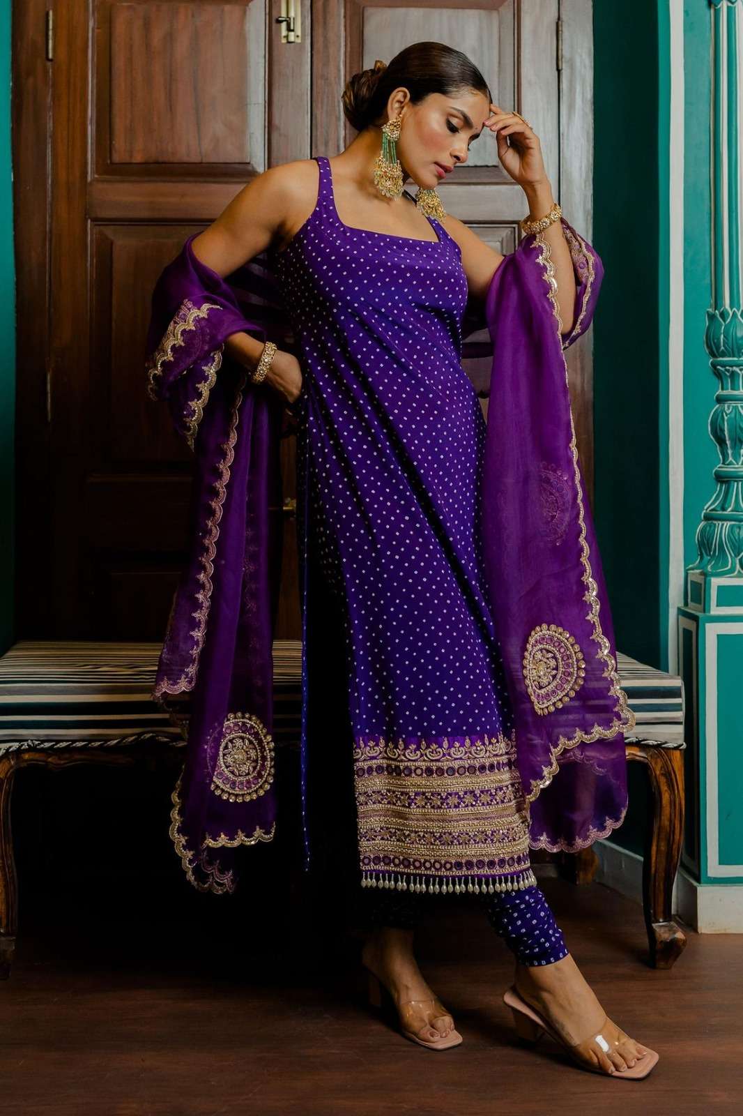 Arya Designs Purple Satin Pant Style Suit view 5