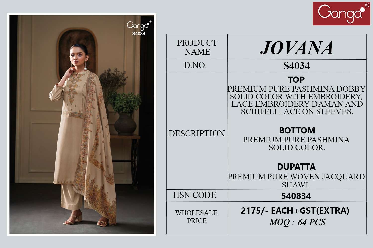 Ganga Fashion Jovana 4034 Exclusive Fancy Pashmina Suit Winter Collection