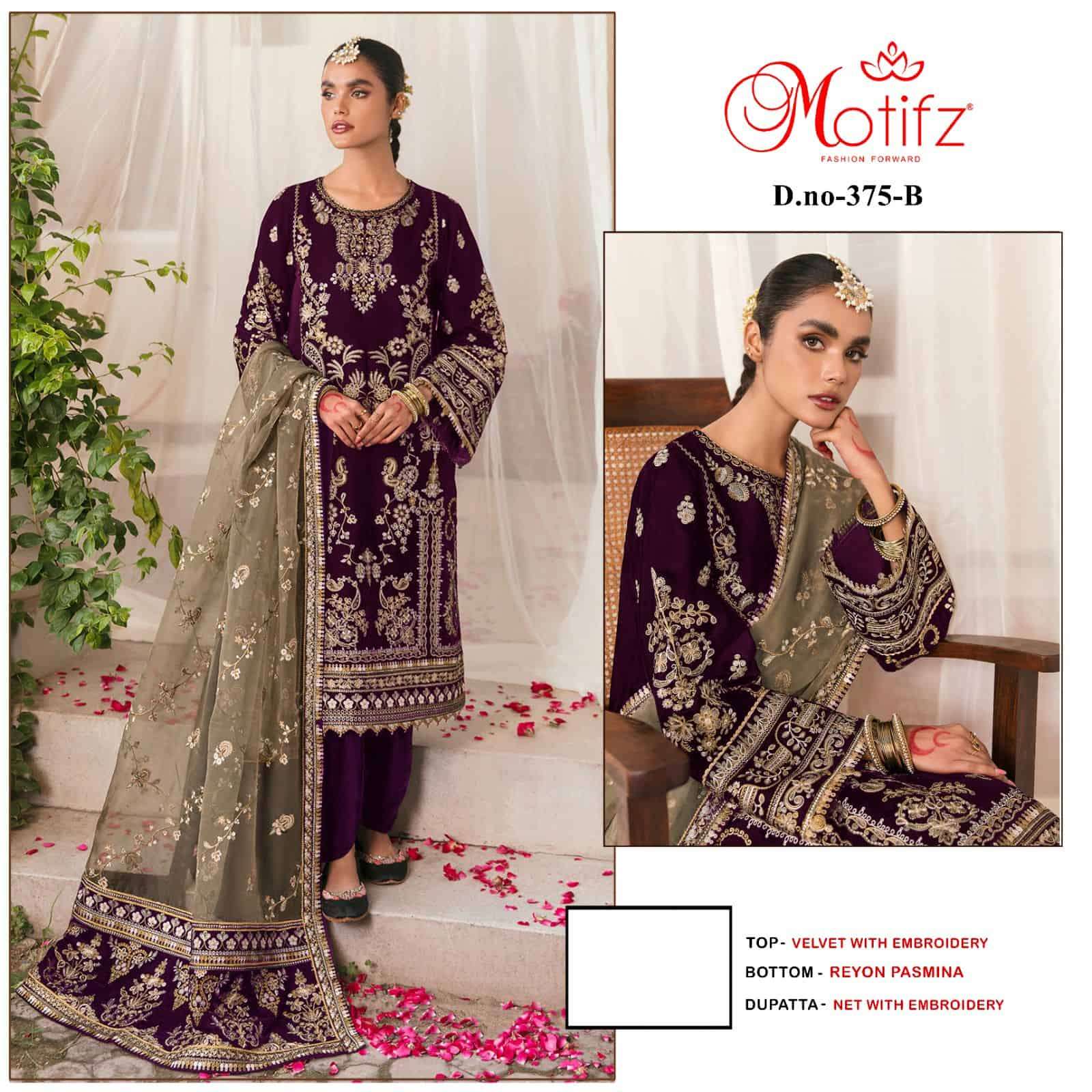Motifz 375 Colors Exclusive Heavy Designer Pakistani Velvet Suit