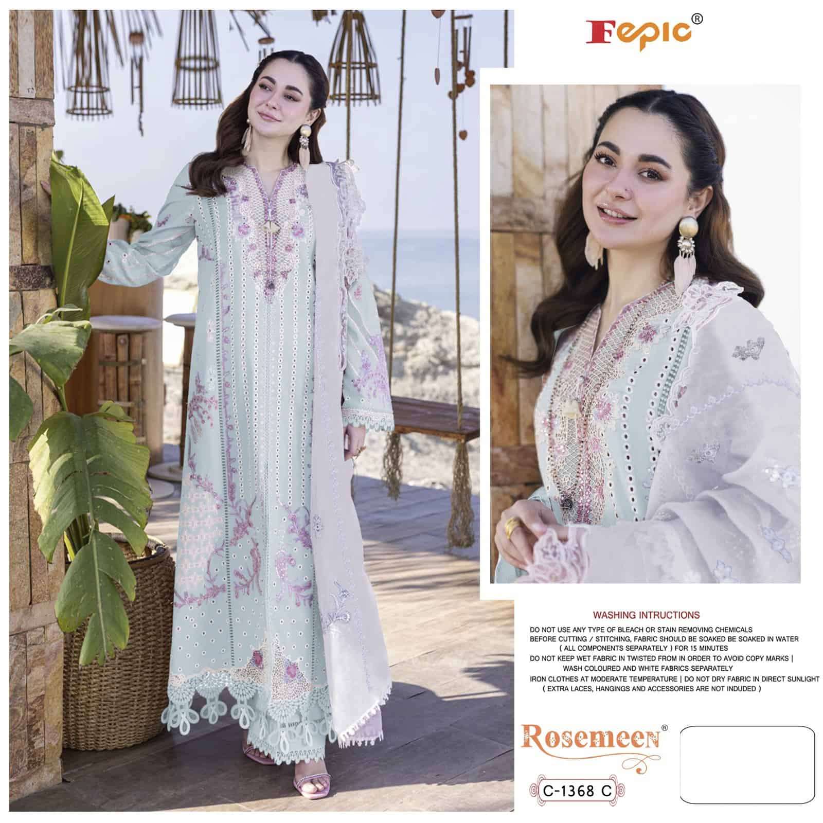 Fepic C 1368 Colors Pakistani Style Designer Embroidered Cotton Suit Exporter view 3
