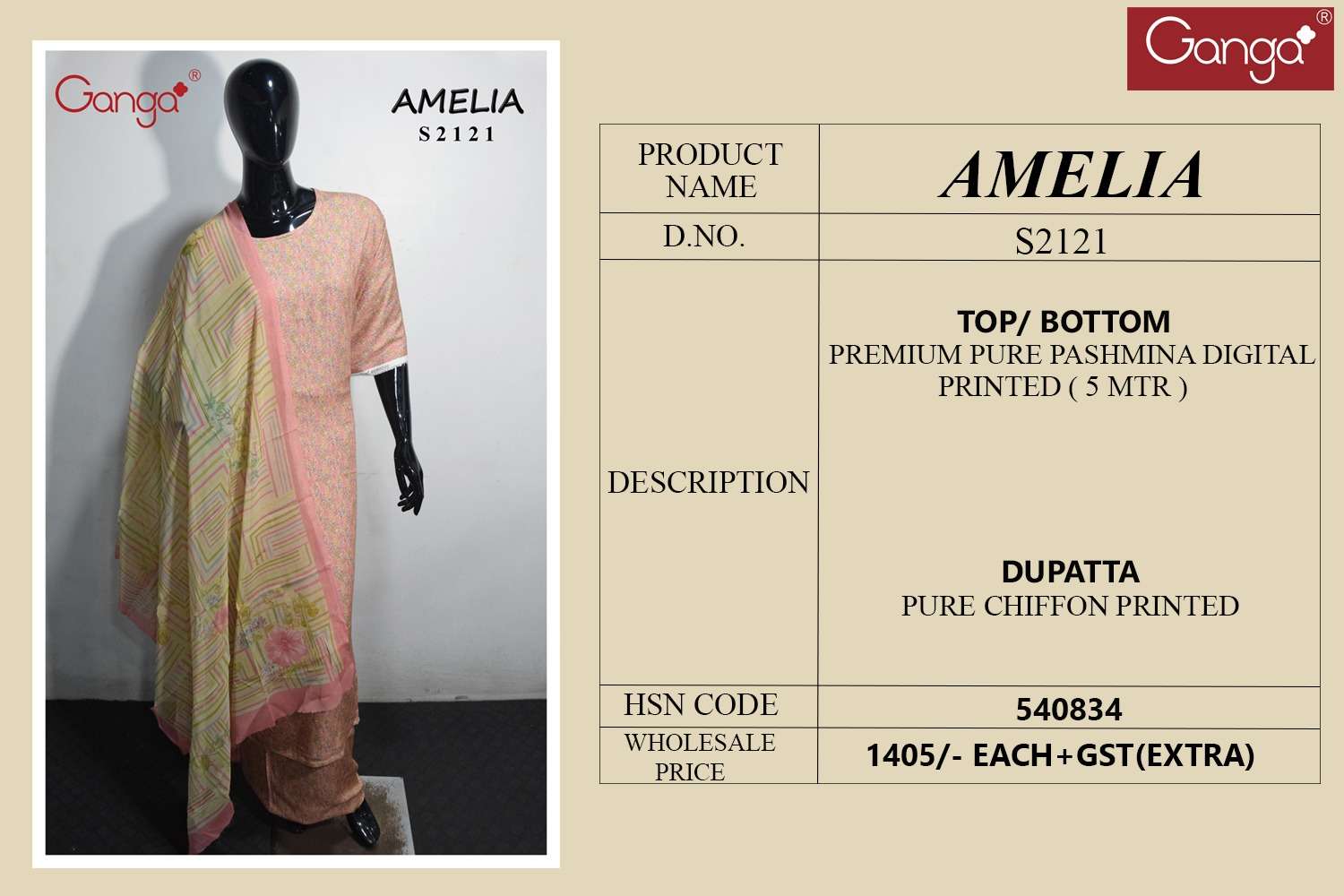 Ganga Amelia 2121 Fancy Digital Print Pashmina Suit New Arrivals view 3