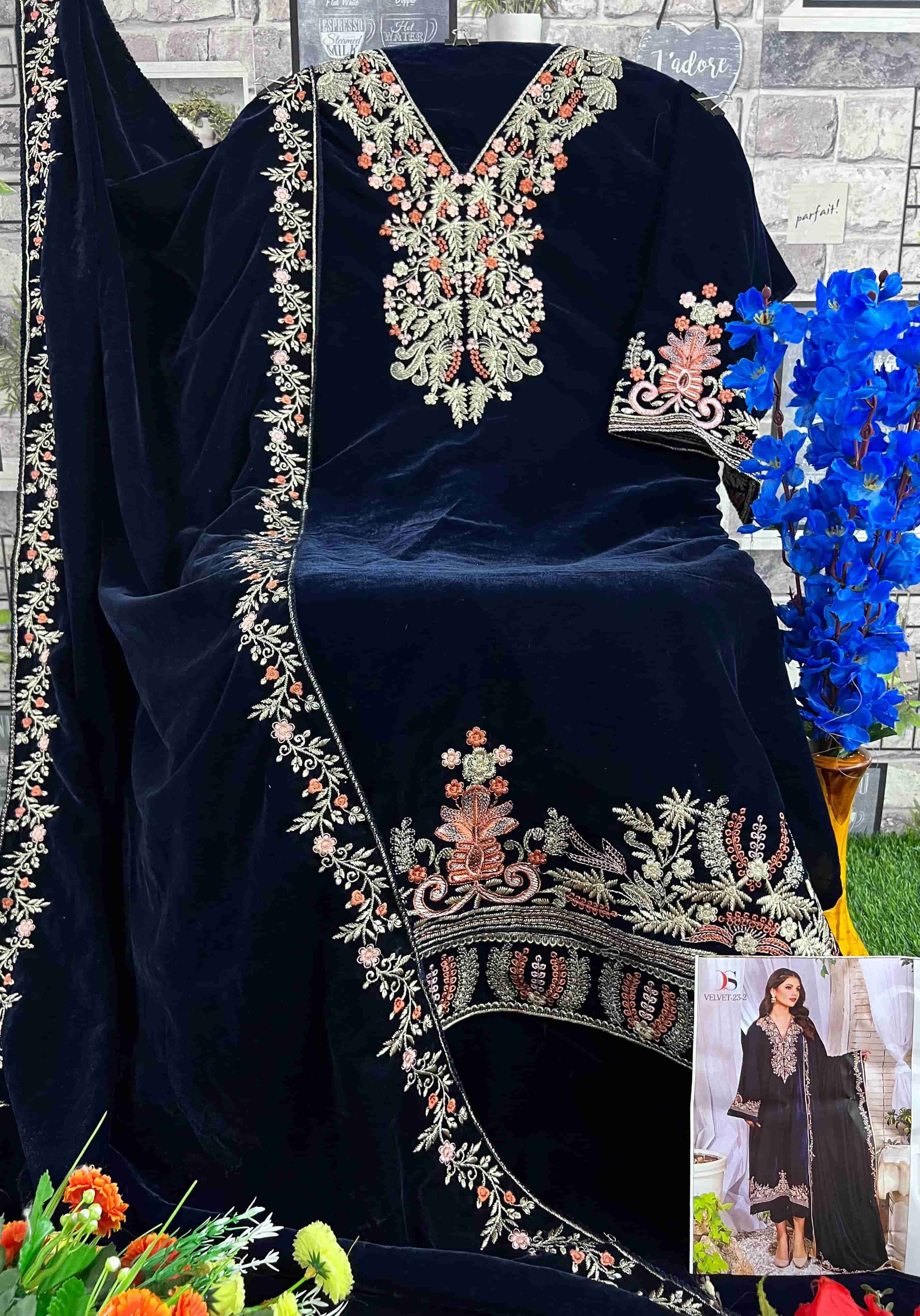 Deepsy D 2156 F Embroidered Designer Pakistani Velvet Collection view 2