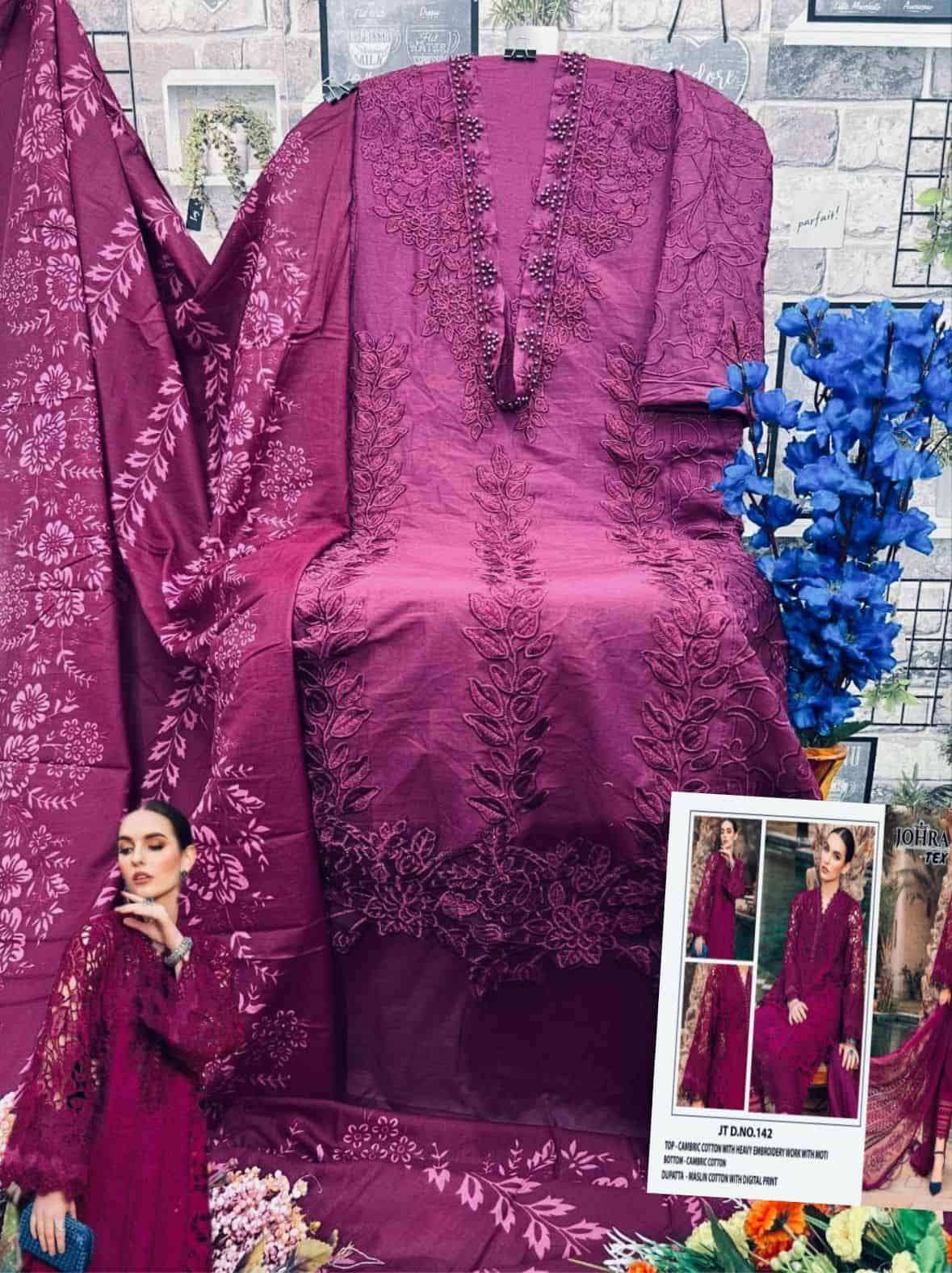Johra Tex JT 142 Pakistani Designer Embroidered Cotton Suit Exporter view 2