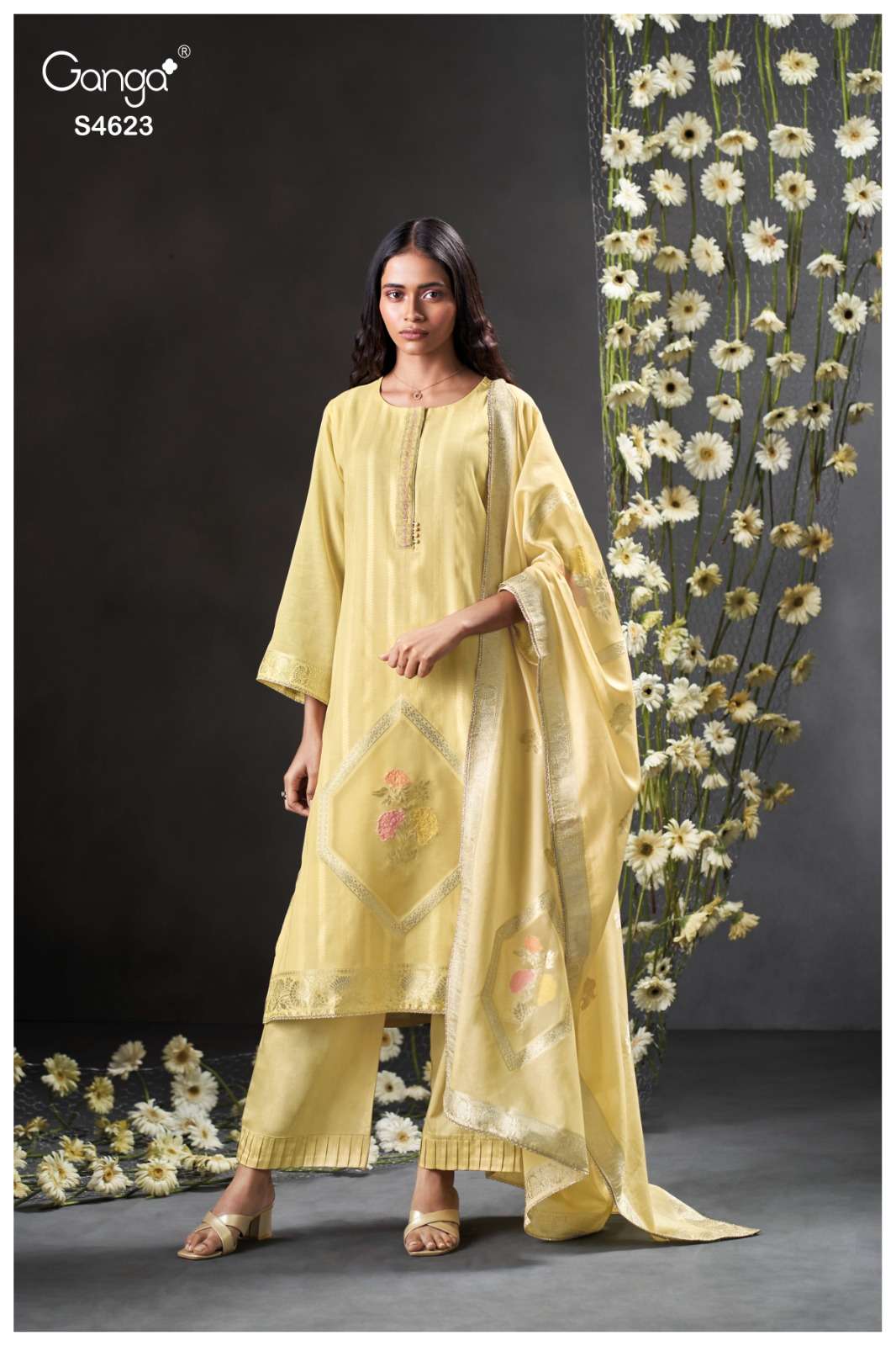 Ganga Fashion Gleya 4623 Designer Chanderi Jacquard Suit Latest Collection view 3