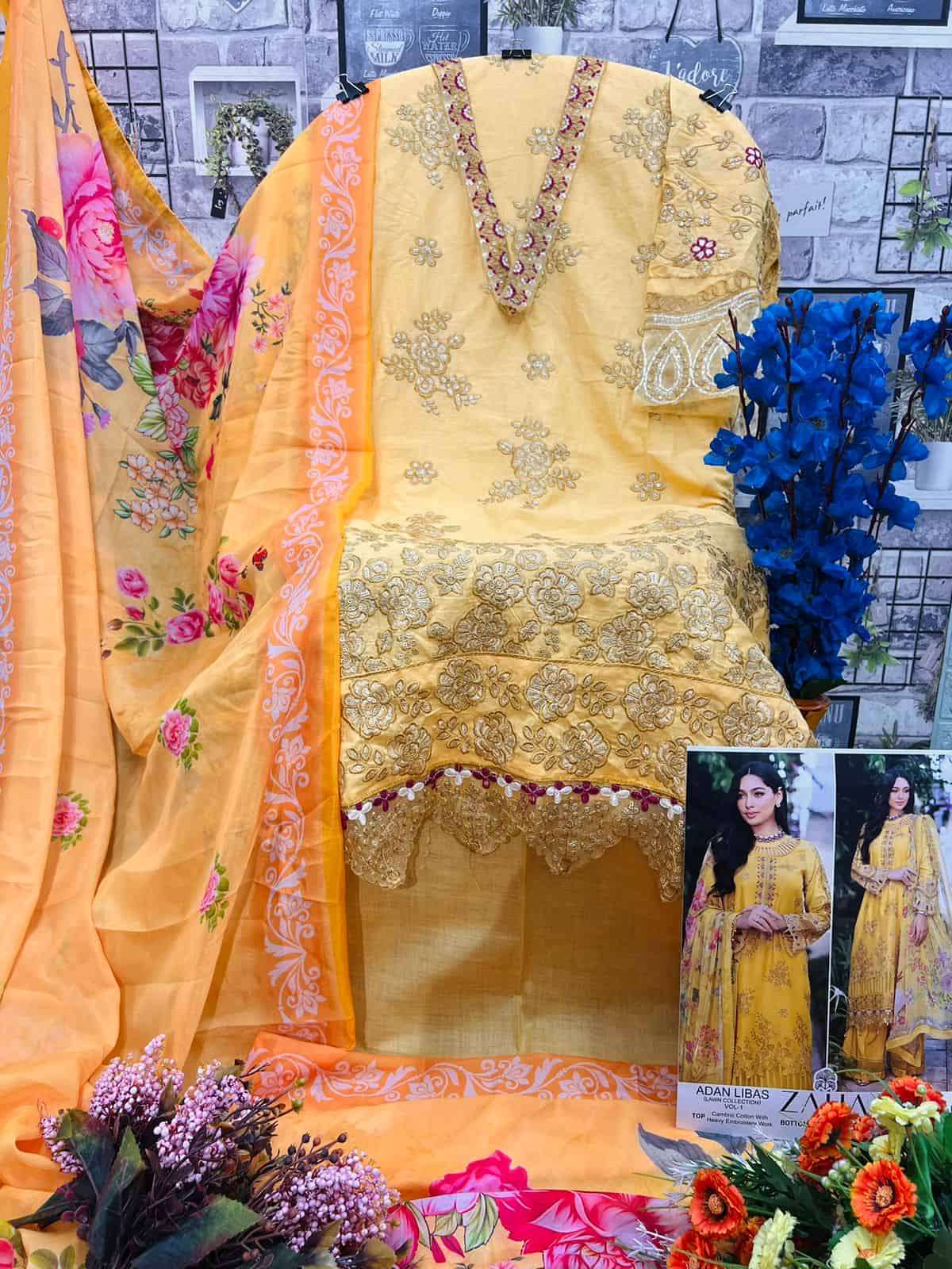 Zaha Adan Libas Lawn Collection Vol 1 Festive Wear Style Embroidered Cotton Suit Wholesalers view 5