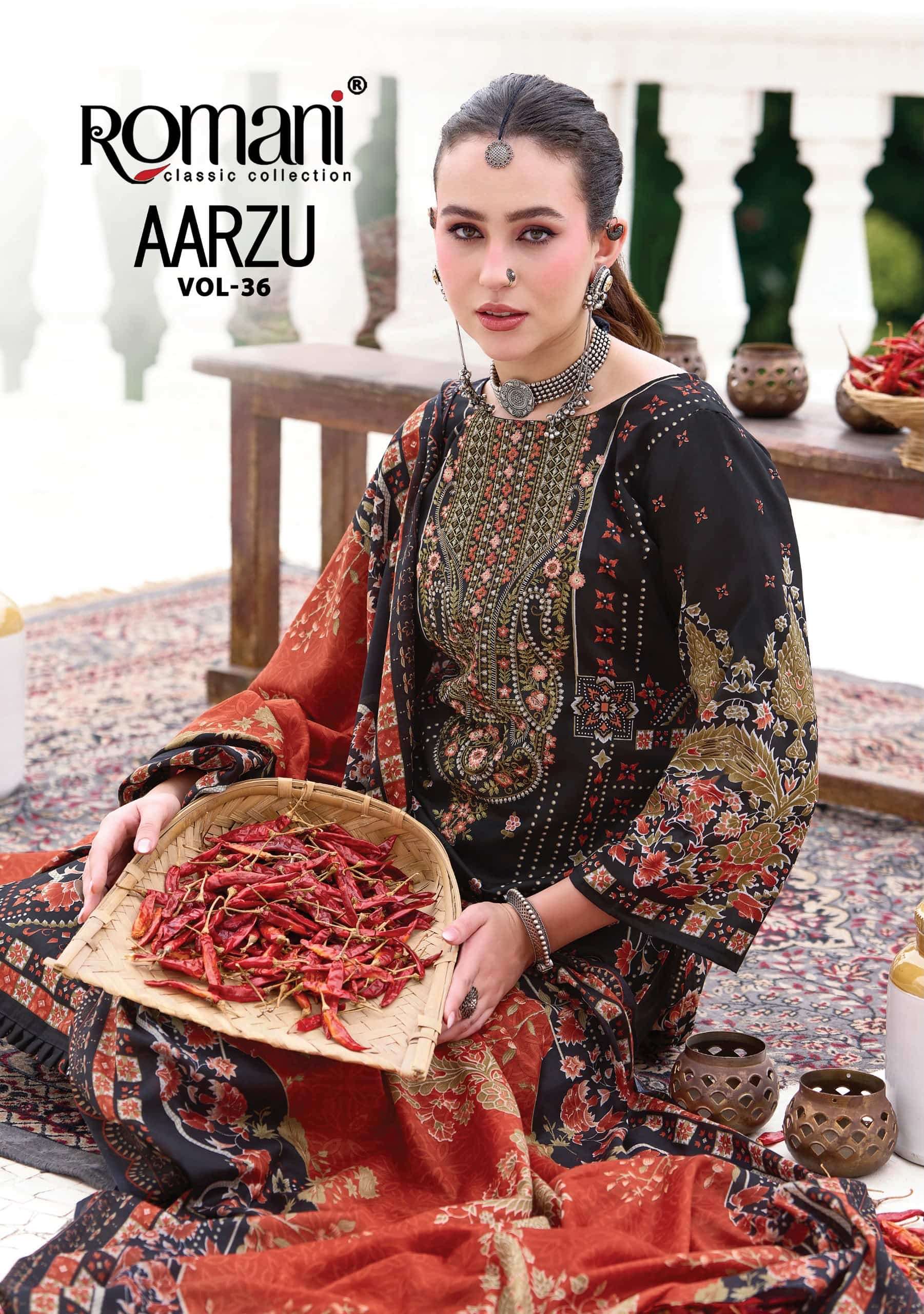 Romani Aarzu Vol 36 Heavy Embroidered Cotton Dress Material view 10