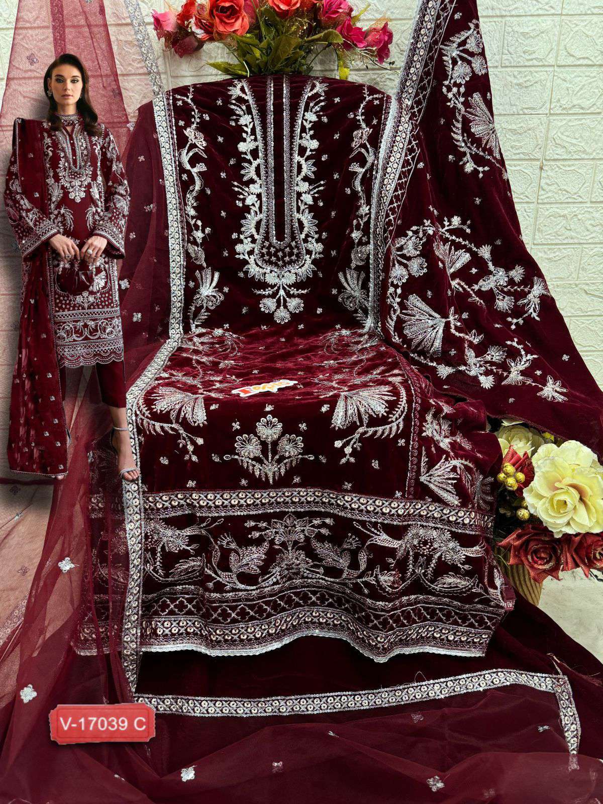 Fepic V 17039 Colors Designer Work Velvet Dress view 3
