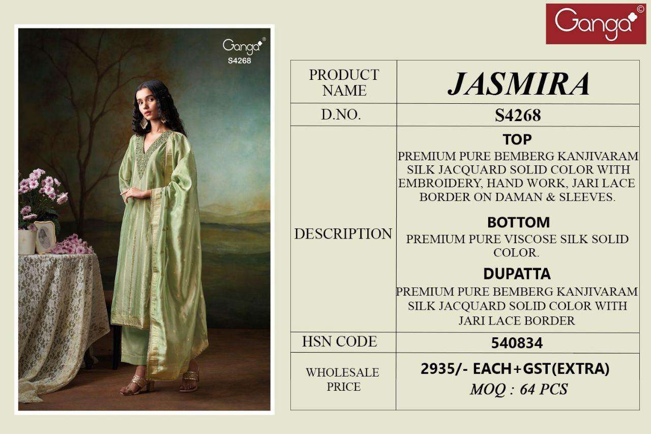 Ganga Fashion Jasmira 4268 Partywear Style Kanjivaram Silk Suits Designs view 3