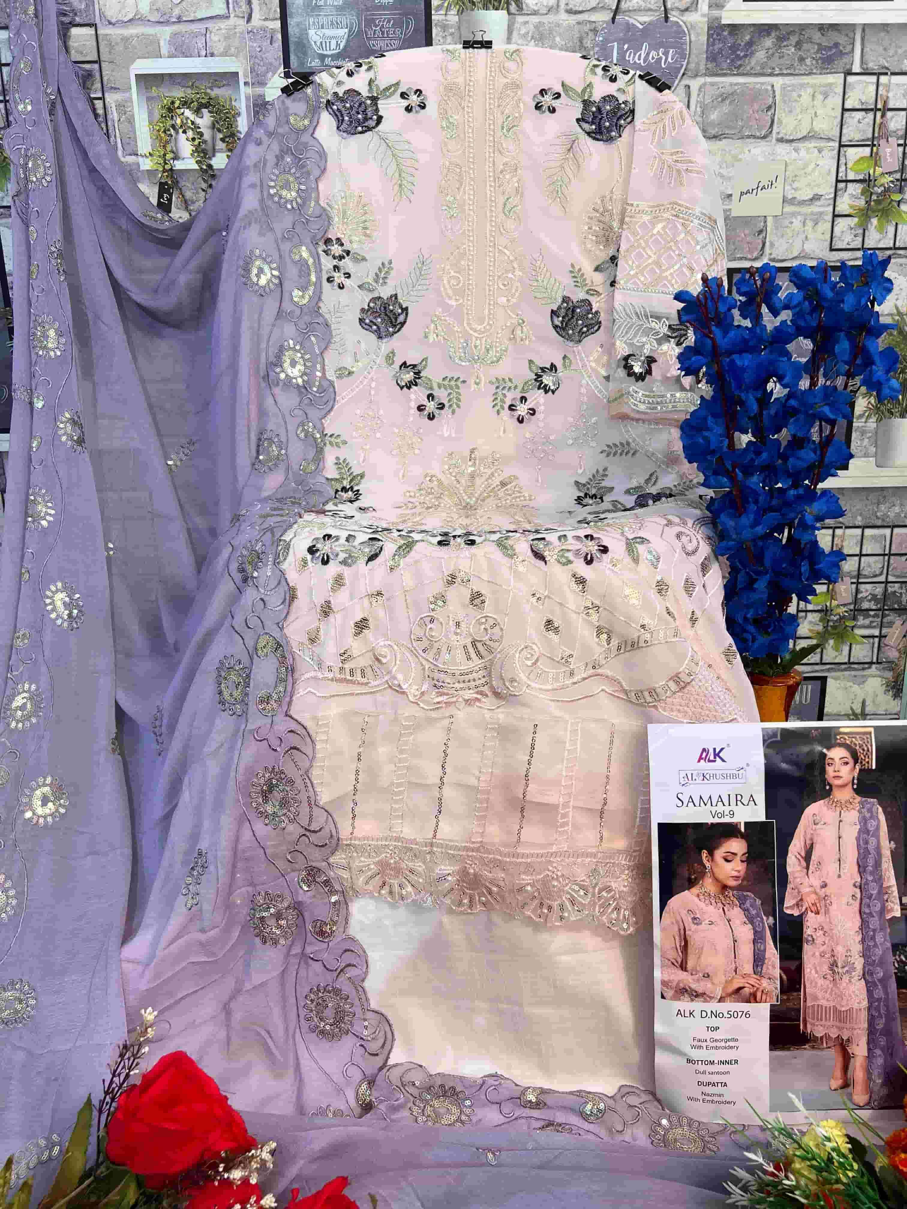 Al Khushbu 5076 Pakistani Embroidered Unstitched view 3