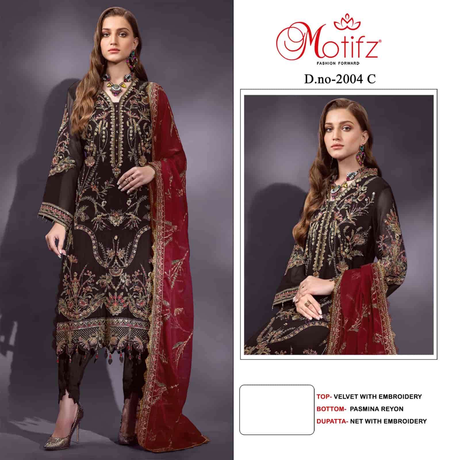 Motifz 2004 Colors Pakistani Festive Wear Style Designer Velvet Suit Wholesalers view 4