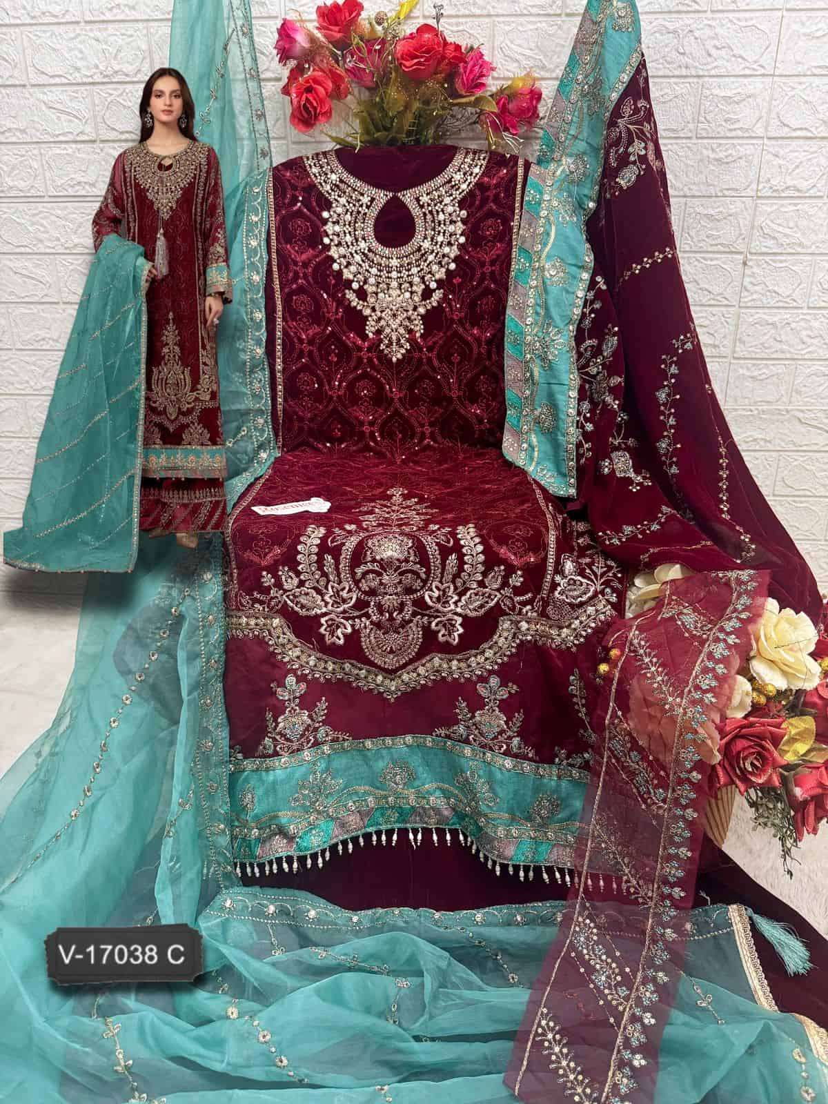 Fepic V 17038 Colors Pakistani Style Designer Velvet Suit Wholesalers view 6