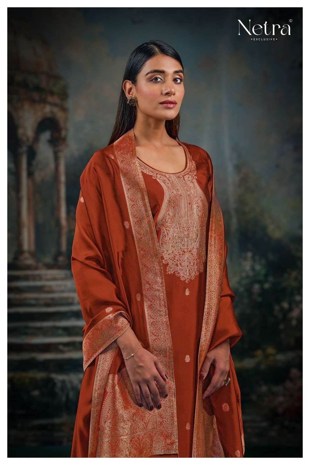 Netra Vrisa Rust Edition Jacquard Suit view 4