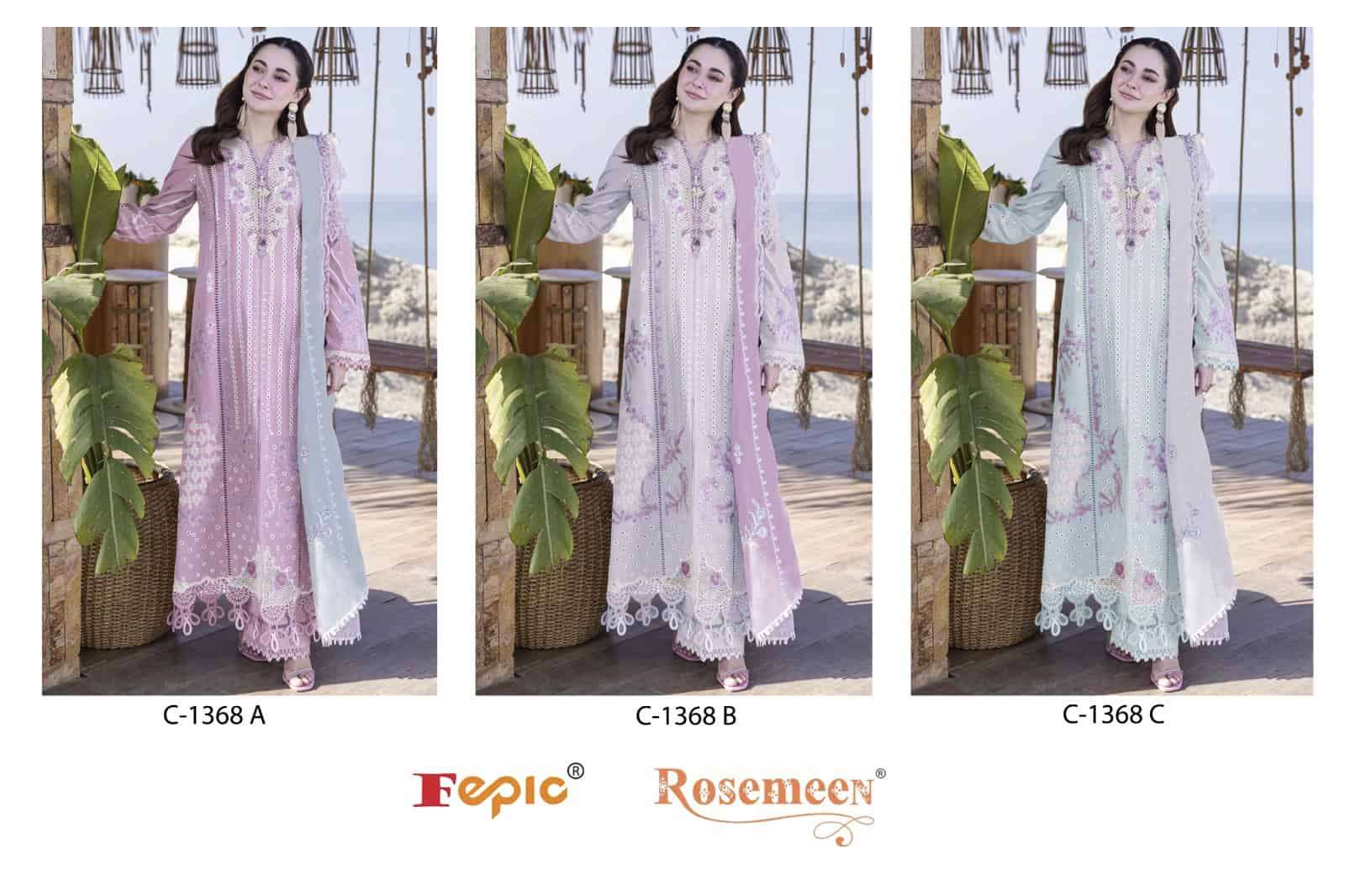 Fepic C 1368 Colors Pakistani Style Designer Embroidered Cotton Suit Exporter view 4
