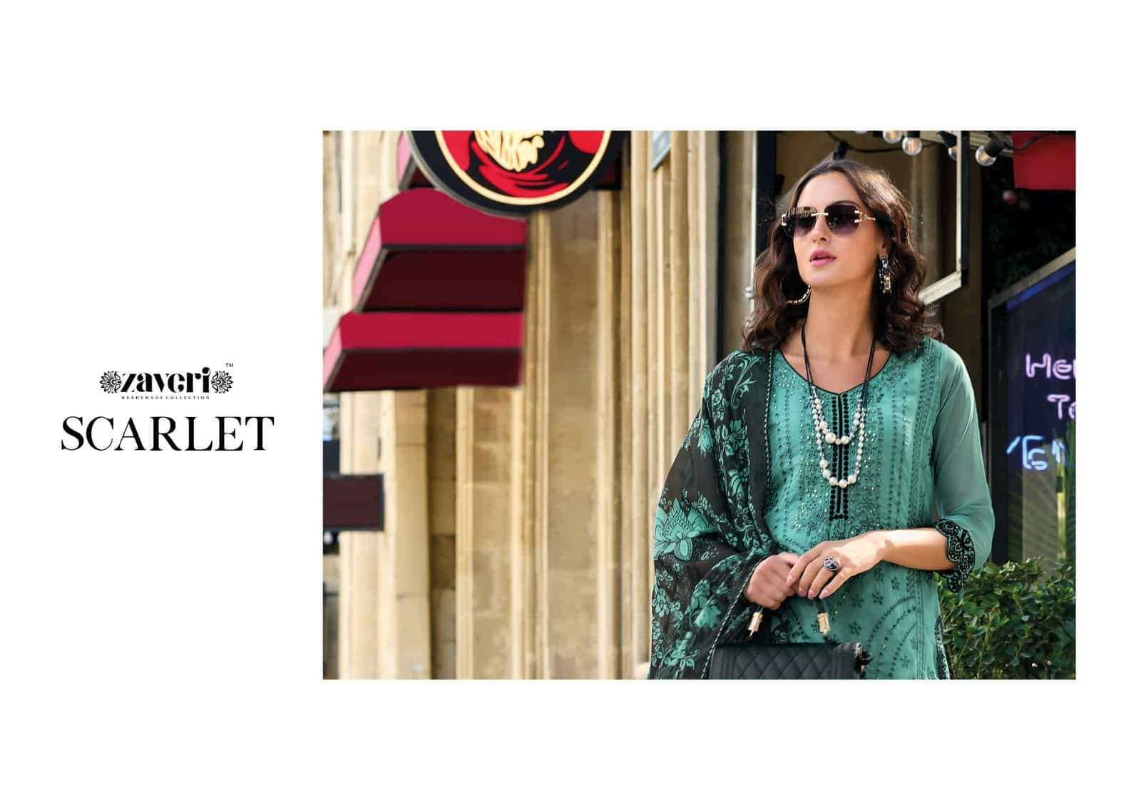 Zaveri Scarlet Fancy Designer Style Organza Embroidered Suit Wholesalers view 2