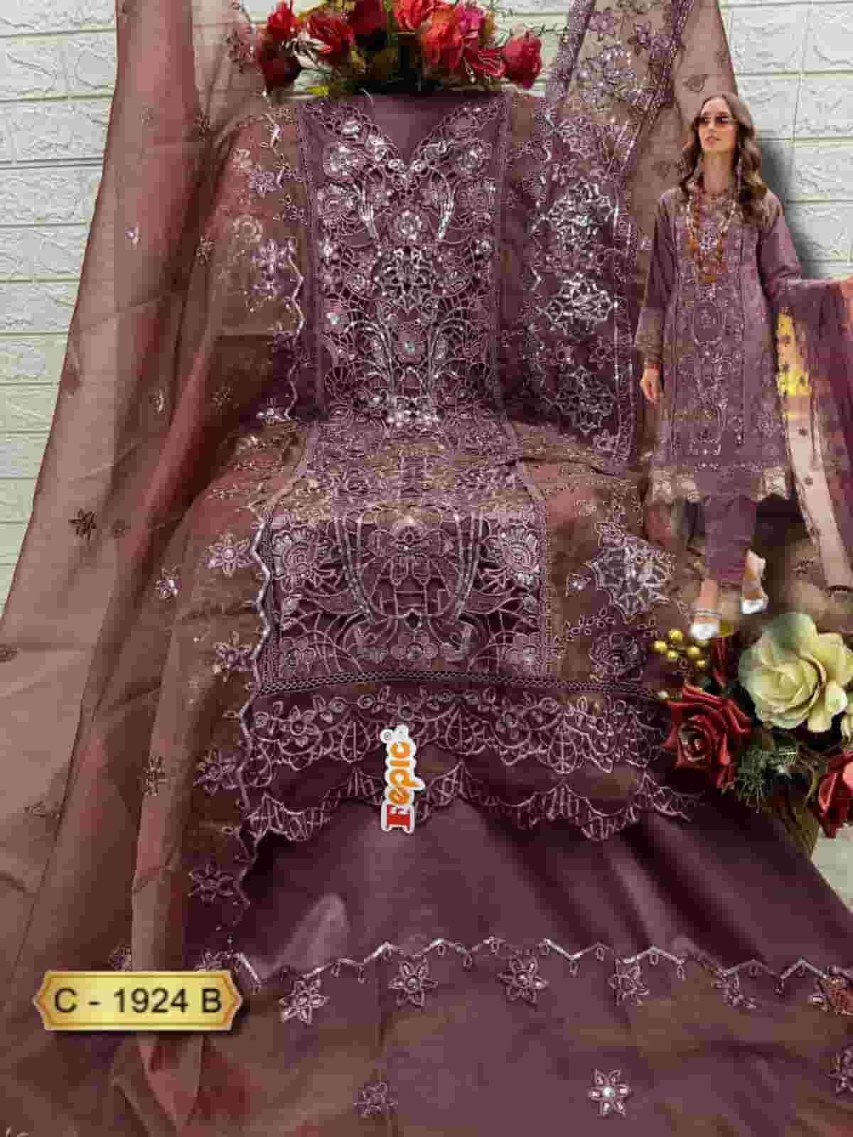 Fepic C 1924 Colors Pakistani Style Designer Organza Salwar Kameez Wholesalers view 6