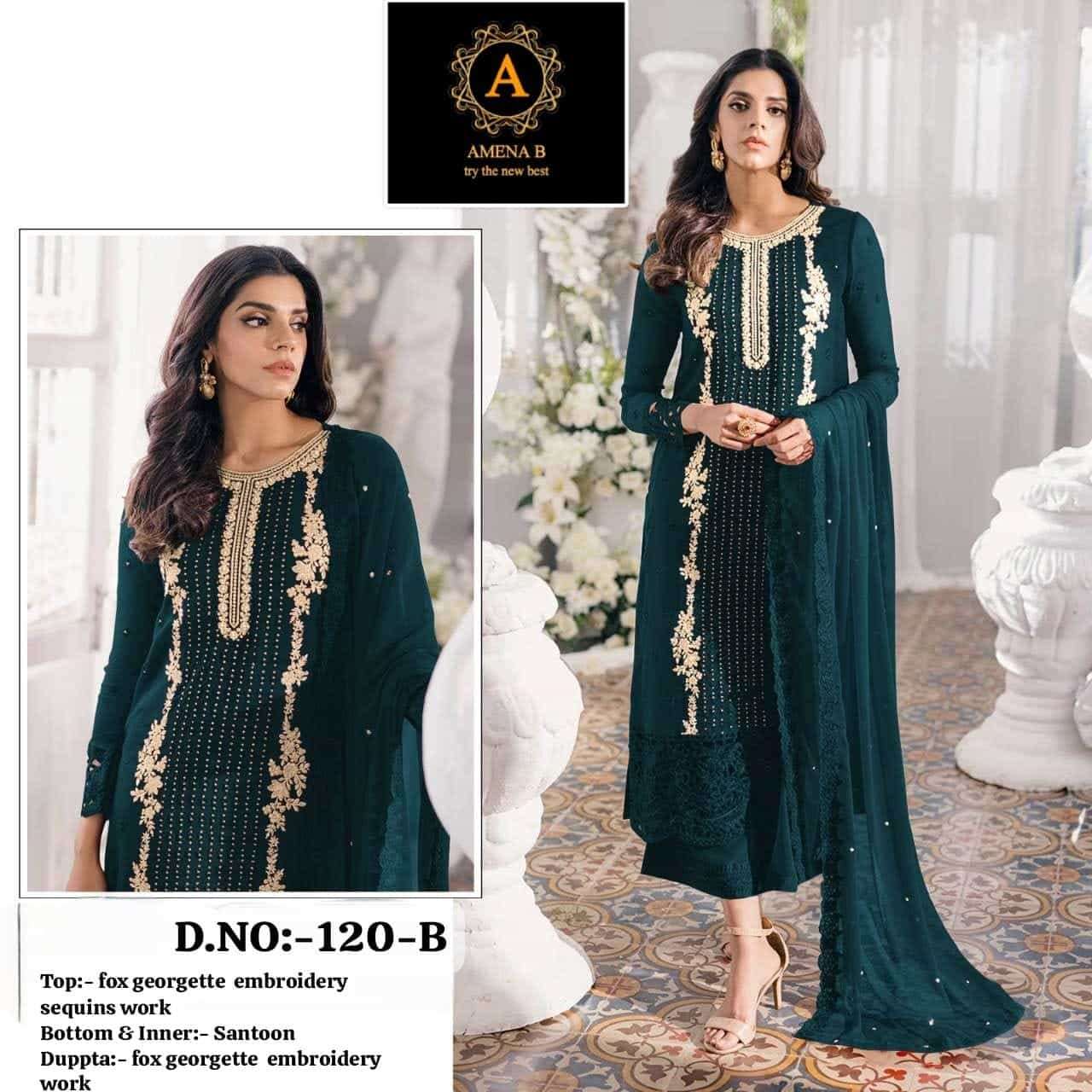 Amena B D 120 Colors Pakistani Georgette Designer Salwar Suit Exporter view 3