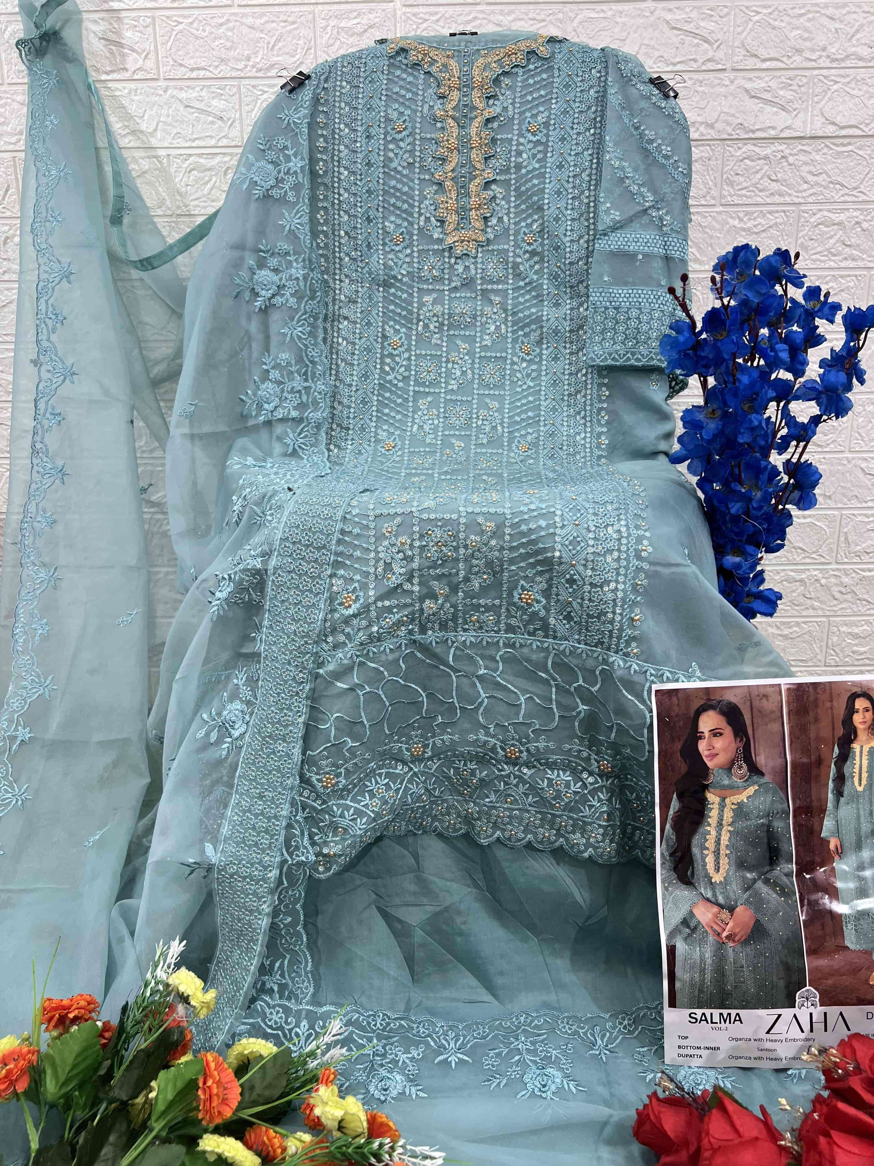 Zaha 10350 D Exclusive Designer Pakistani Embroidered Salwar Kameez Collection view 2