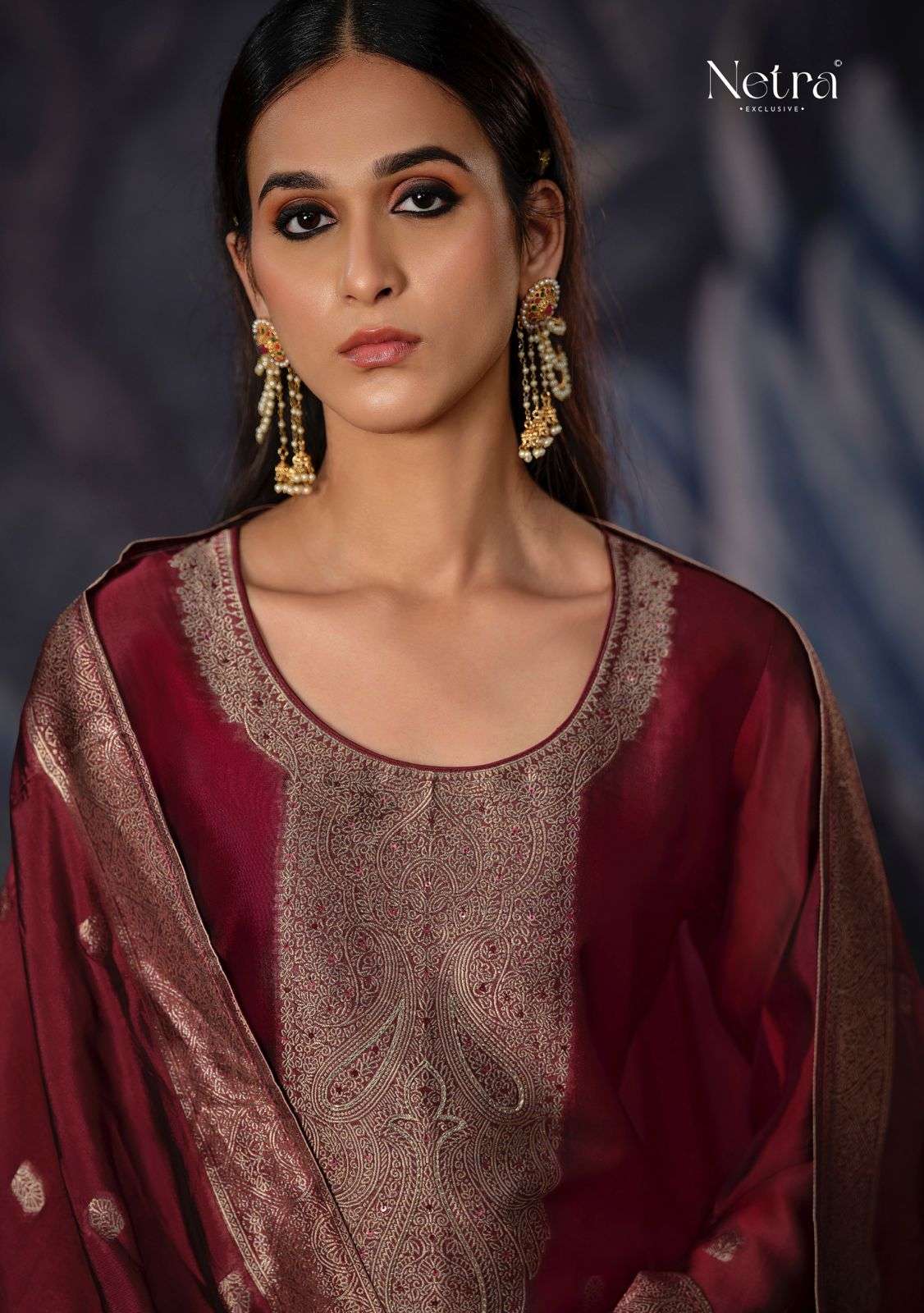 Netra Vrisa Maroon Edition Jacquard Suit view 2