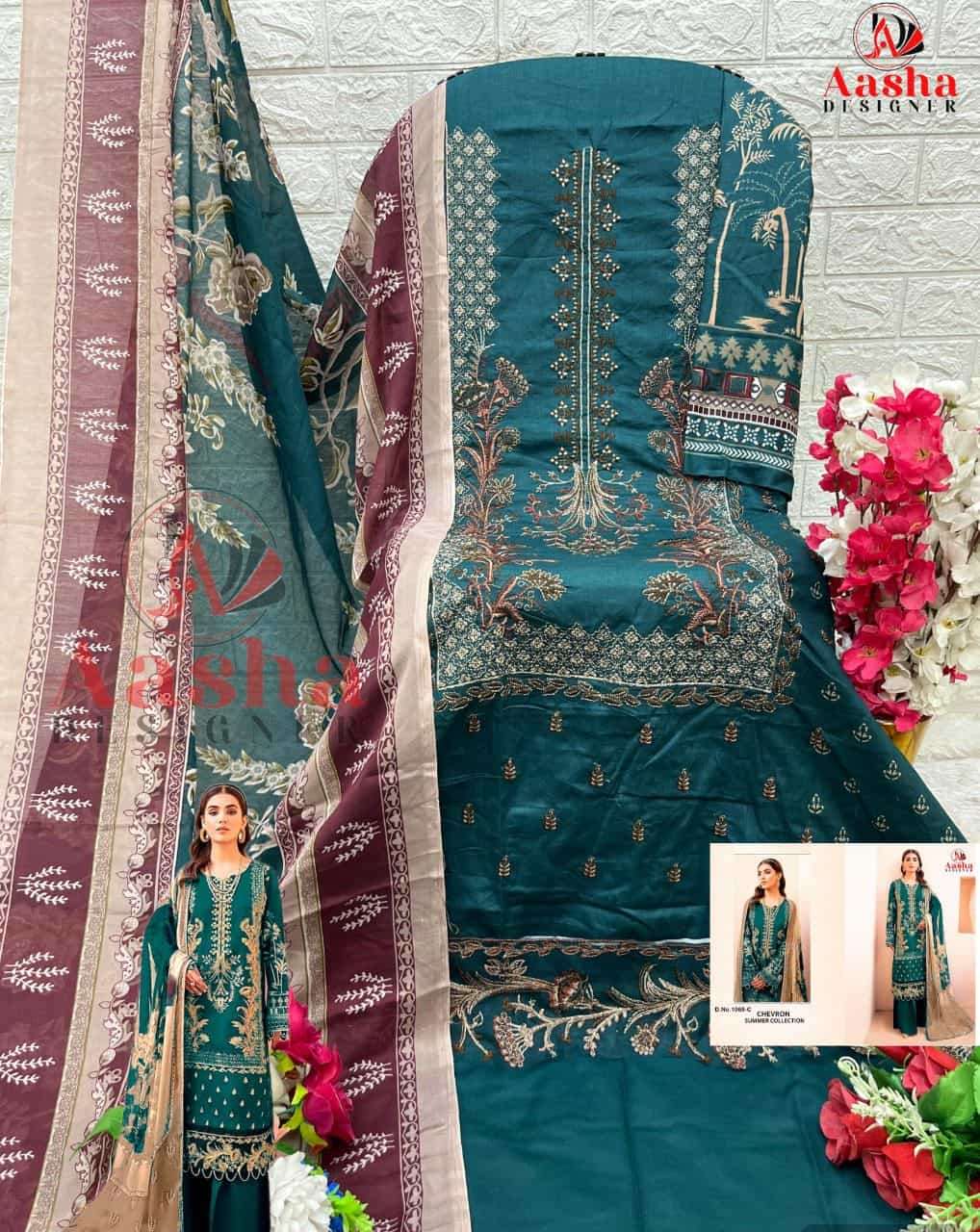 Aasha Designer 1065 Colors Chevron Summer Collection Designer Embroidered Dress Exporter view 7