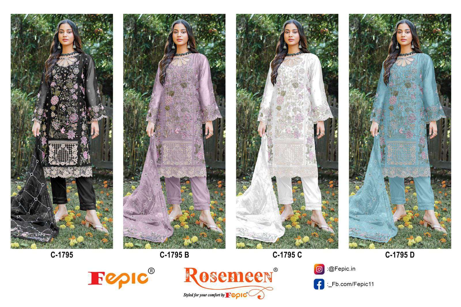 Fepic C 1795 Colors Latest Designs Pakistani Organza Suit Wholesalers view 5