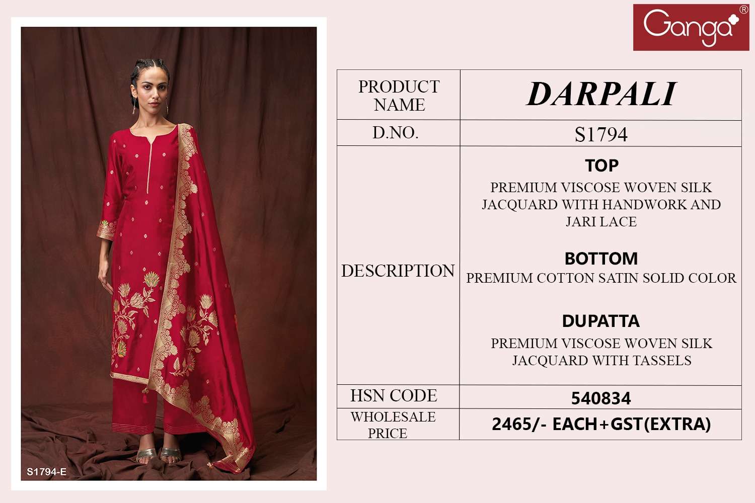 Ganga Darpali 1794 Designer Woven Silk Salwar Suit view 4