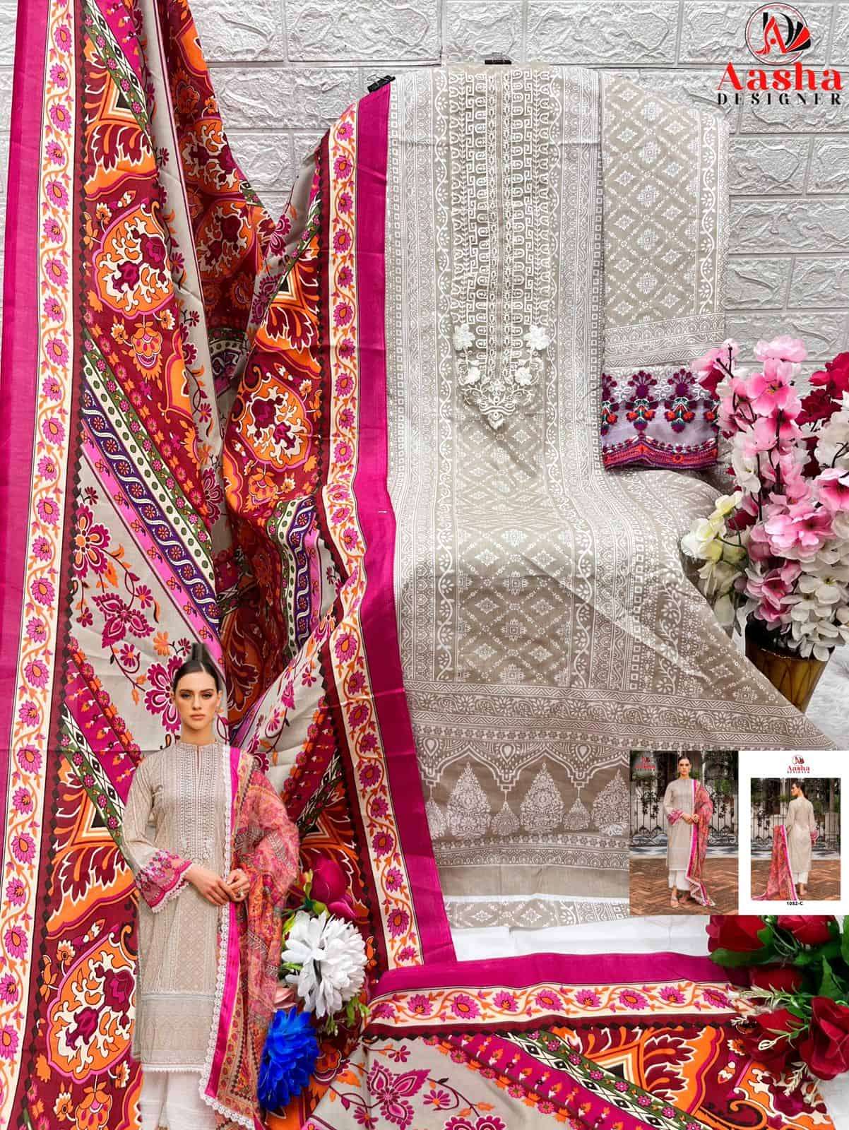 Aasha Designer 1052 Colors Fancy Printed Cotton Embroidered Unstitched Dress Collection view 5