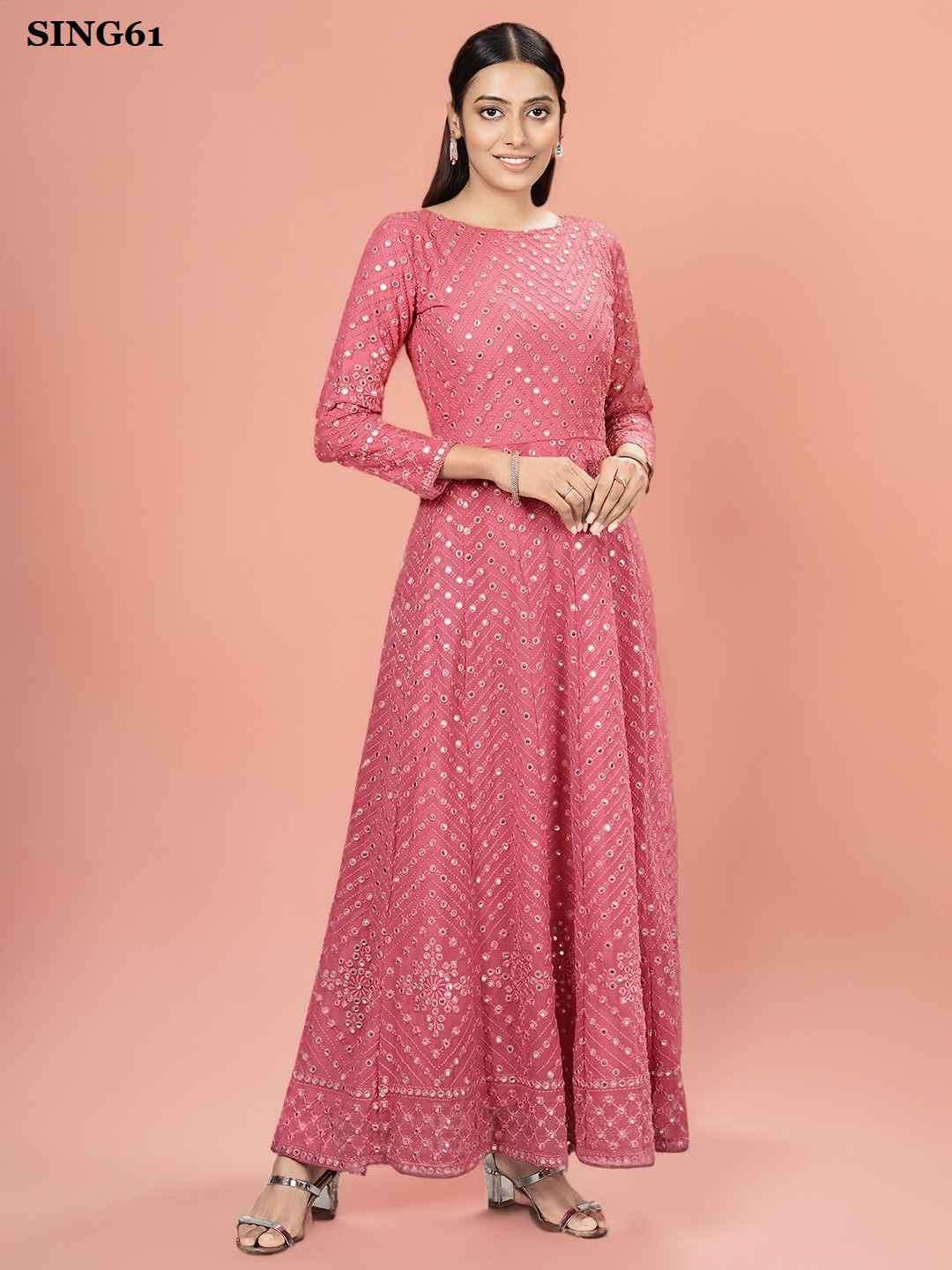 Arya Designs Pink Georgette Partywear Gown view 4