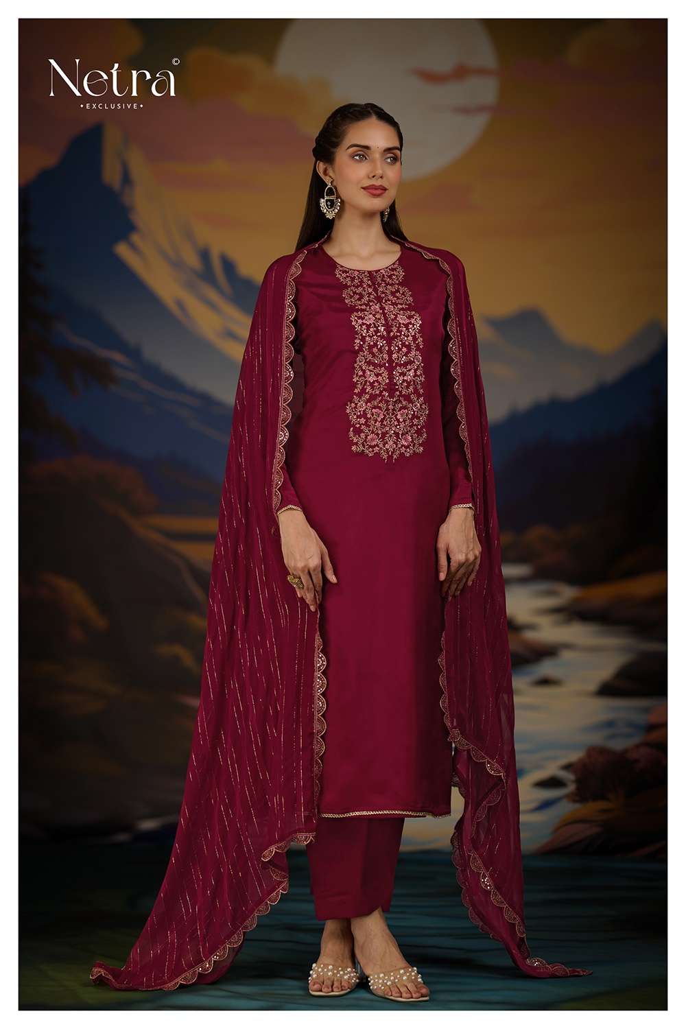 Netra Ketki Maroon Edition Unstitch Ladies Wear Designer Suits view 5