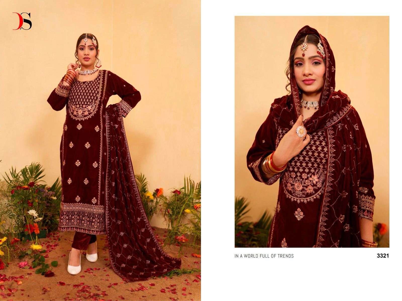 Deepsy D 3321 Pakistani Designer Embroidered Velvet Salwar Suit Ensemble view 2