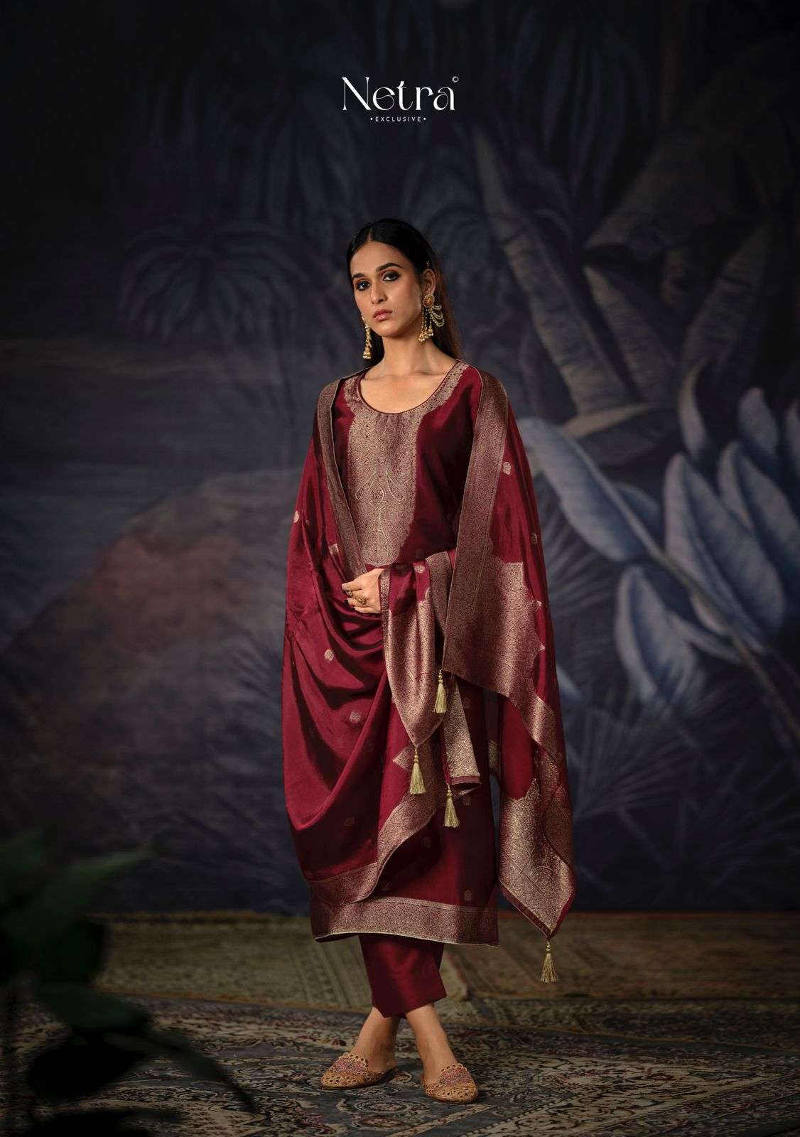 Netra Vrisa Maroon Edition Jacquard Suit view 4