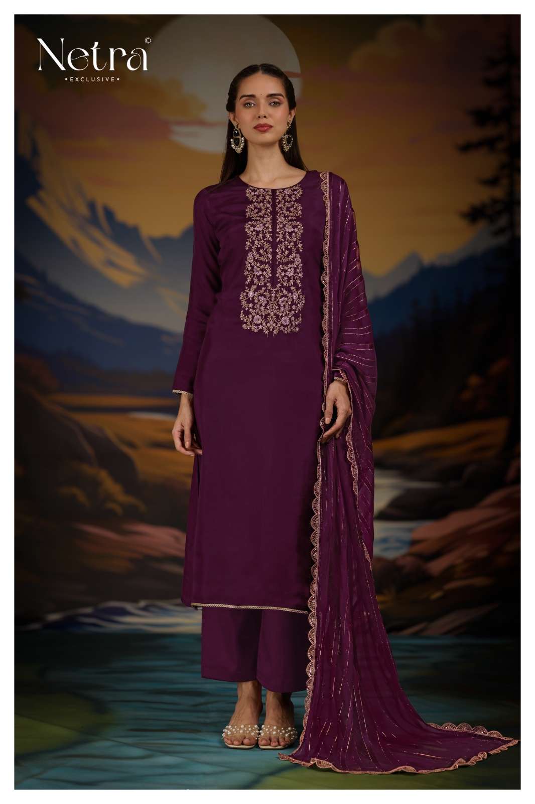 Netra Ketki Wine Edition Designer Ladies Wear Pure Bemberg Silk Suits view 5