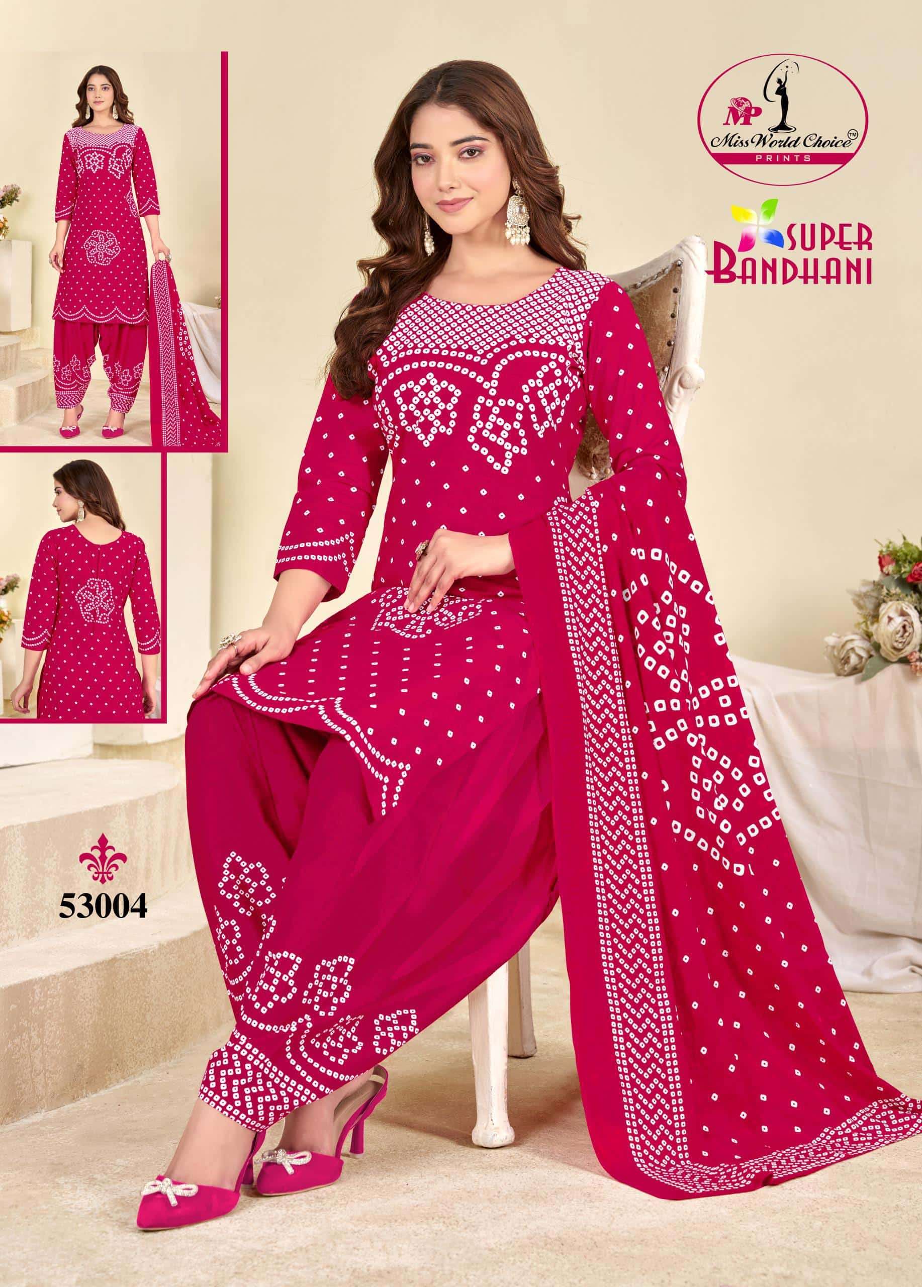 Miss World Choice Super Bandhani Vol 53 Unstitch Cotton Suit Catalog view 3
