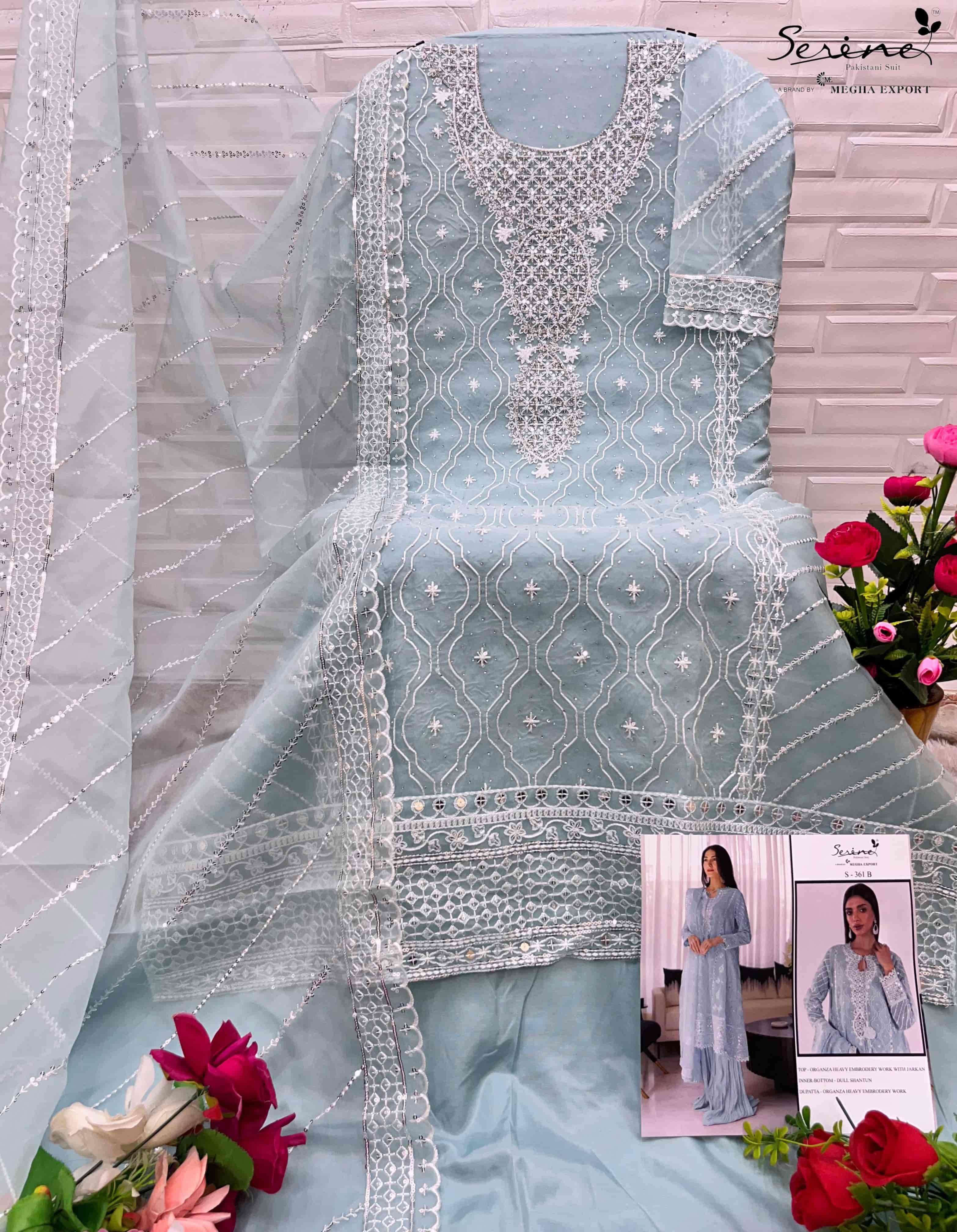 Megha Export S 361 Colors Pakistani Style Designer Organza Suit Wholesalers view 9