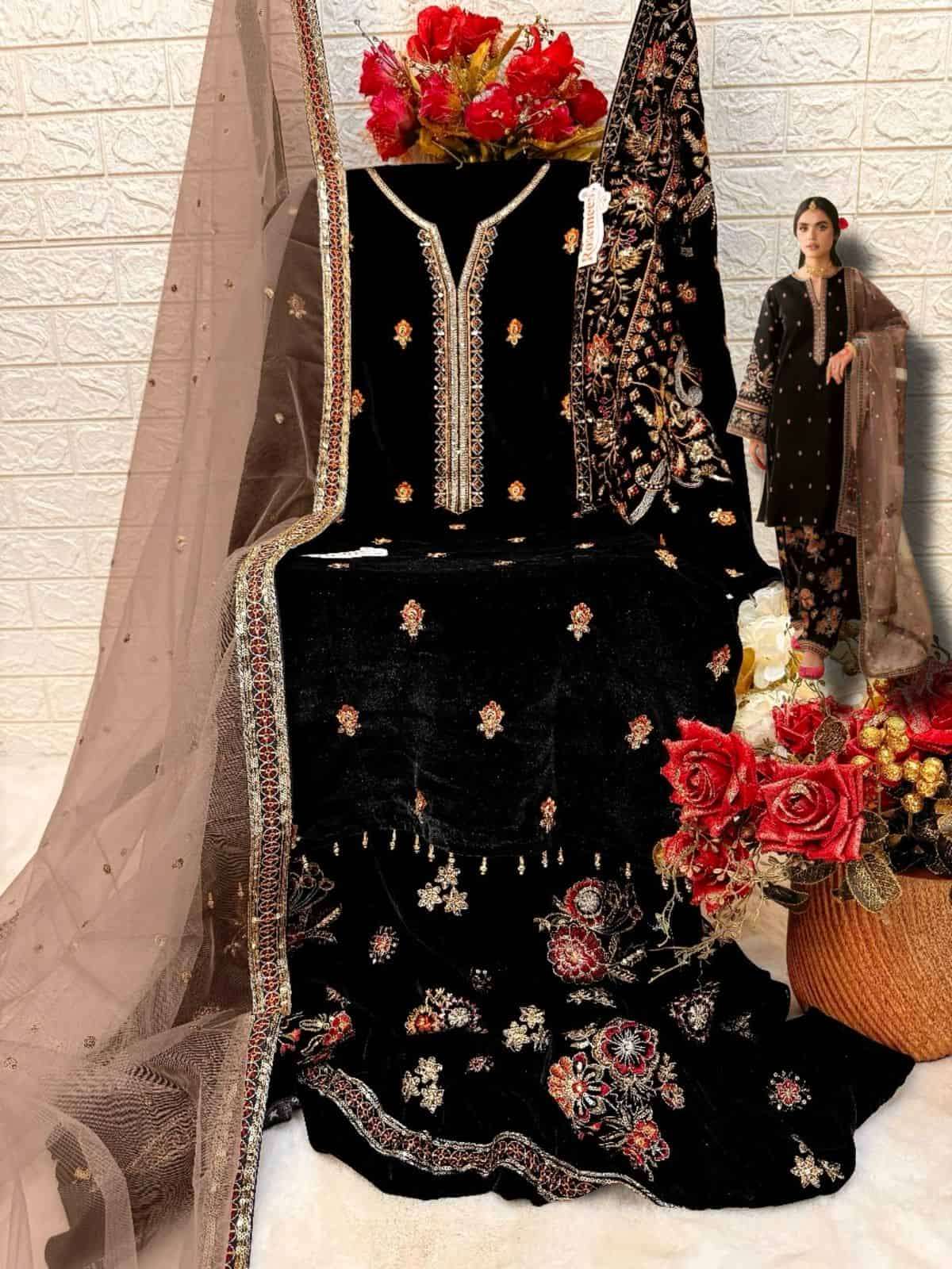 Fepic V 17026 C Exclusive Latest Designer Style Party Wear Pakistani Velvet Collection view 3