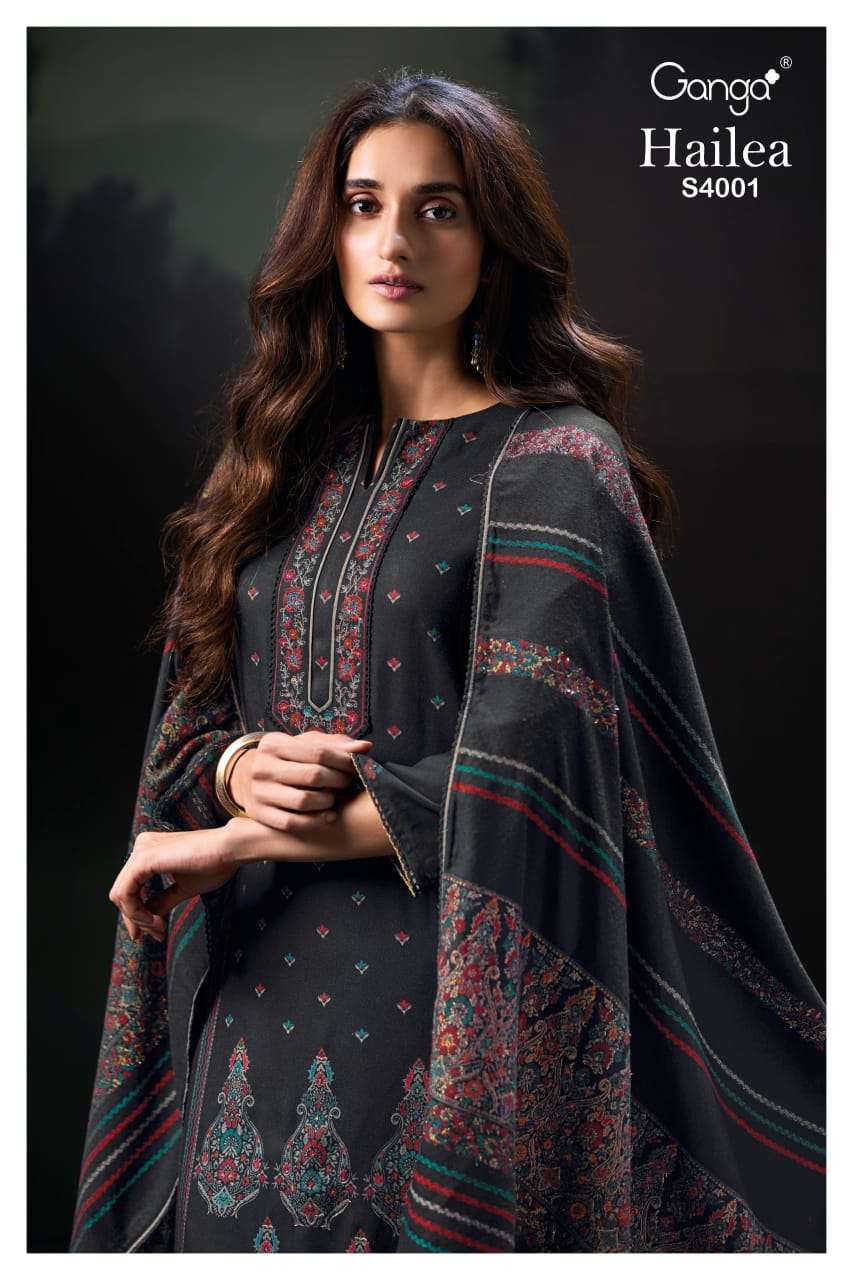 Ganga Fashion Hailea 4001 Pure Pashmina Suit Fancy Winter Collection view 5