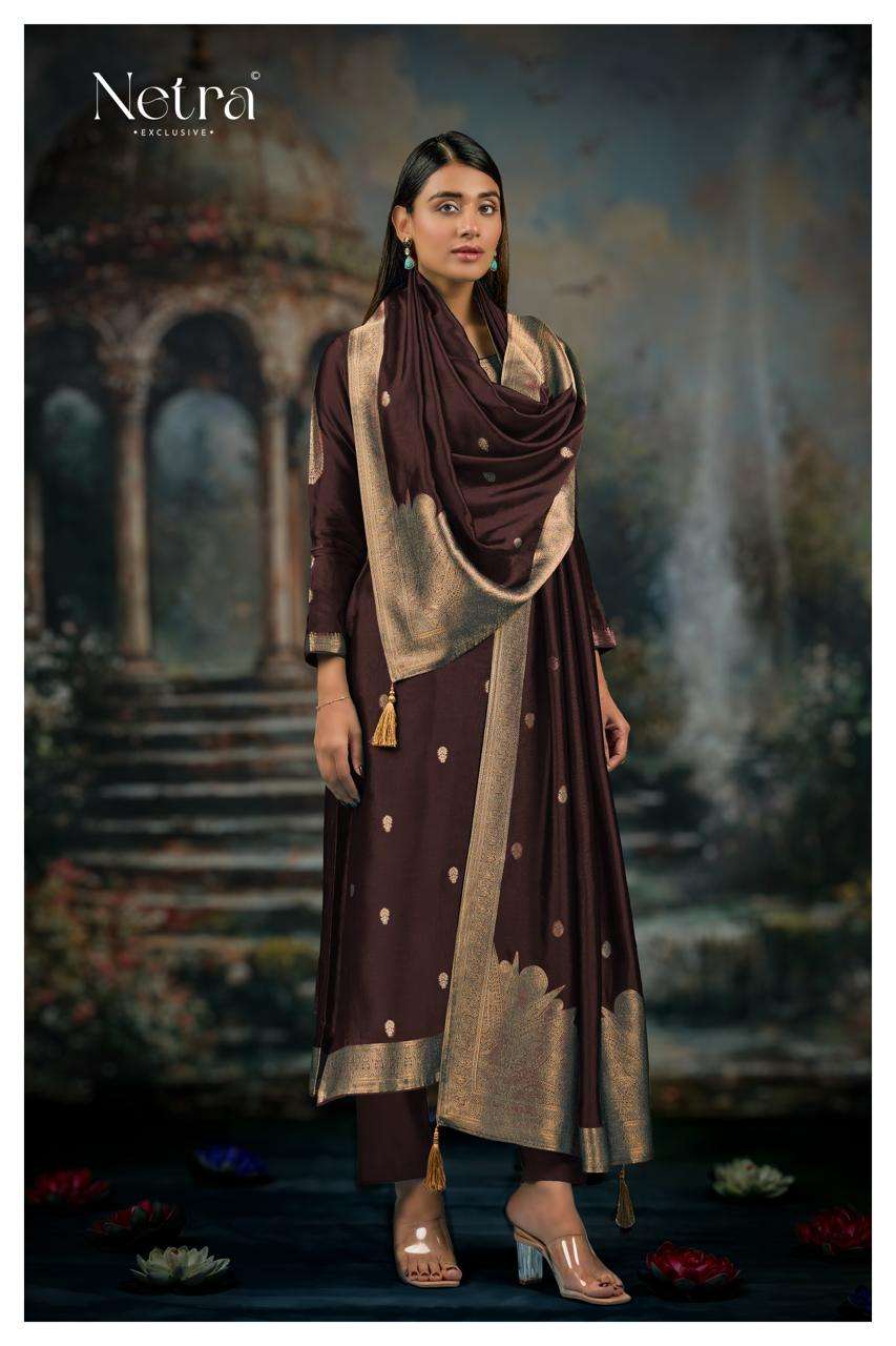 Netra Vrisa Coffee Edition Designer Silk Jacquard Style Suit Collection view 2