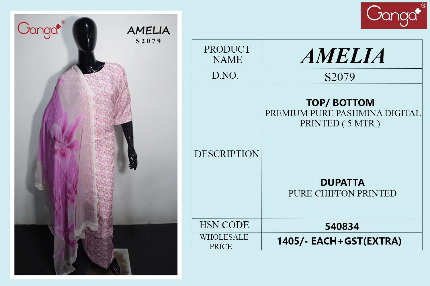Ganga Amelia 2079 Pure Pashmina Digital Printed Suit view 3