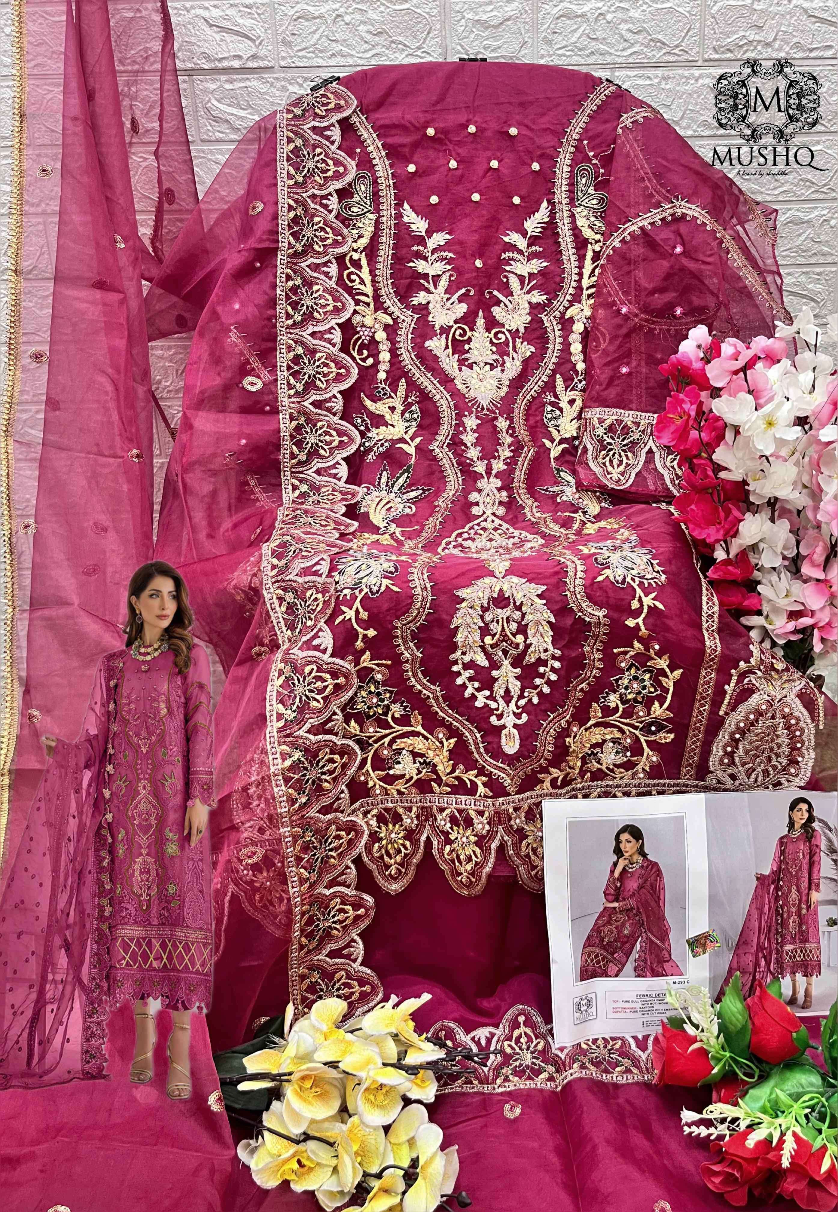Mushq M-293 C Embroidered Organza Pakistani Suit