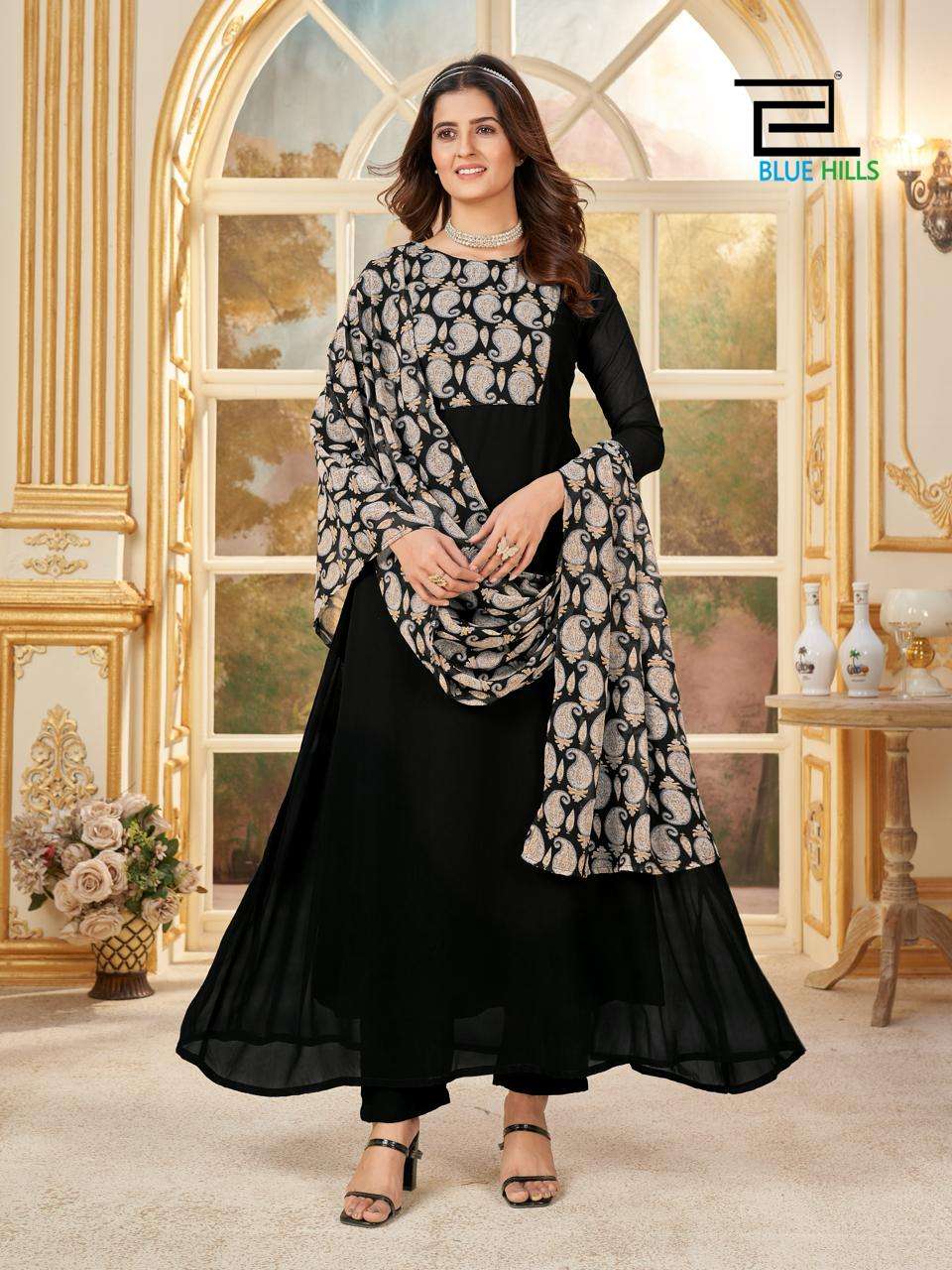 Blue Hills Nithya Fancy Georgette Anarkali Style Kurti Pant Dupatta New Designs view 2