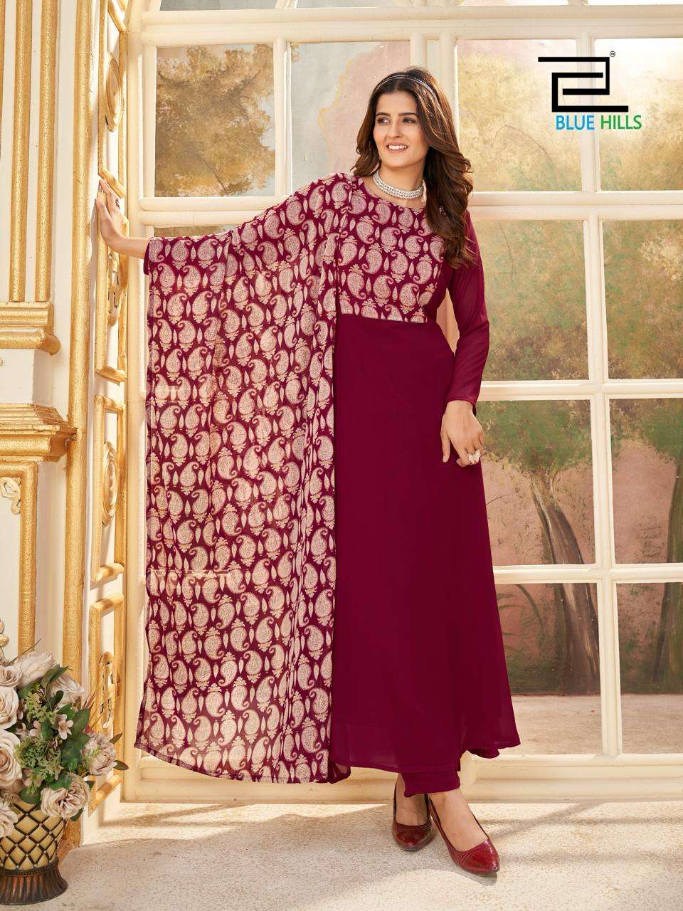 Blue Hills Nithya Fancy Georgette Anarkali Style Kurti Pant Dupatta New Designs view 9