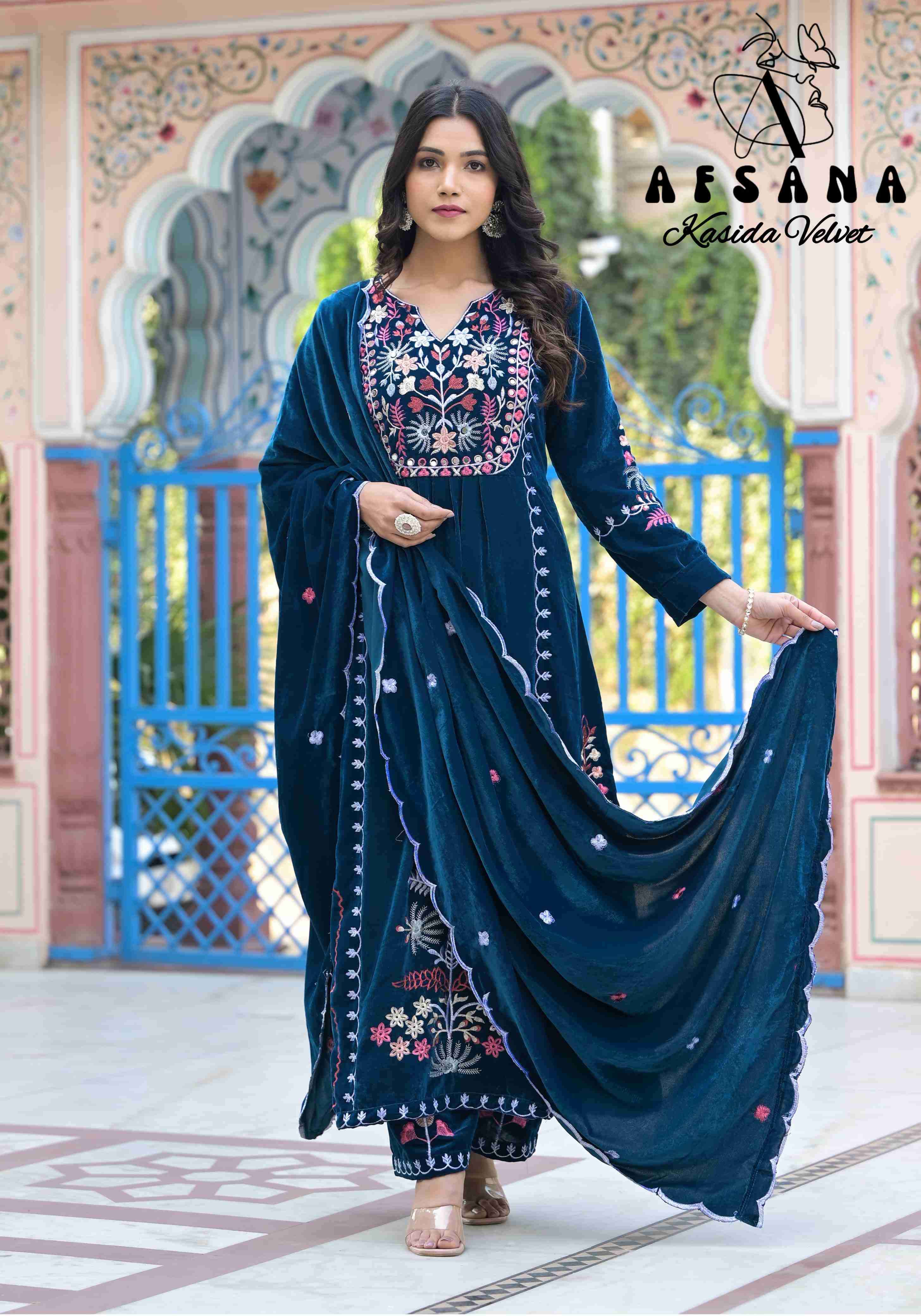 Afsana Kasida Velvet Nx New Designs Velvet 3 Piece Pair Festive Collection view 5