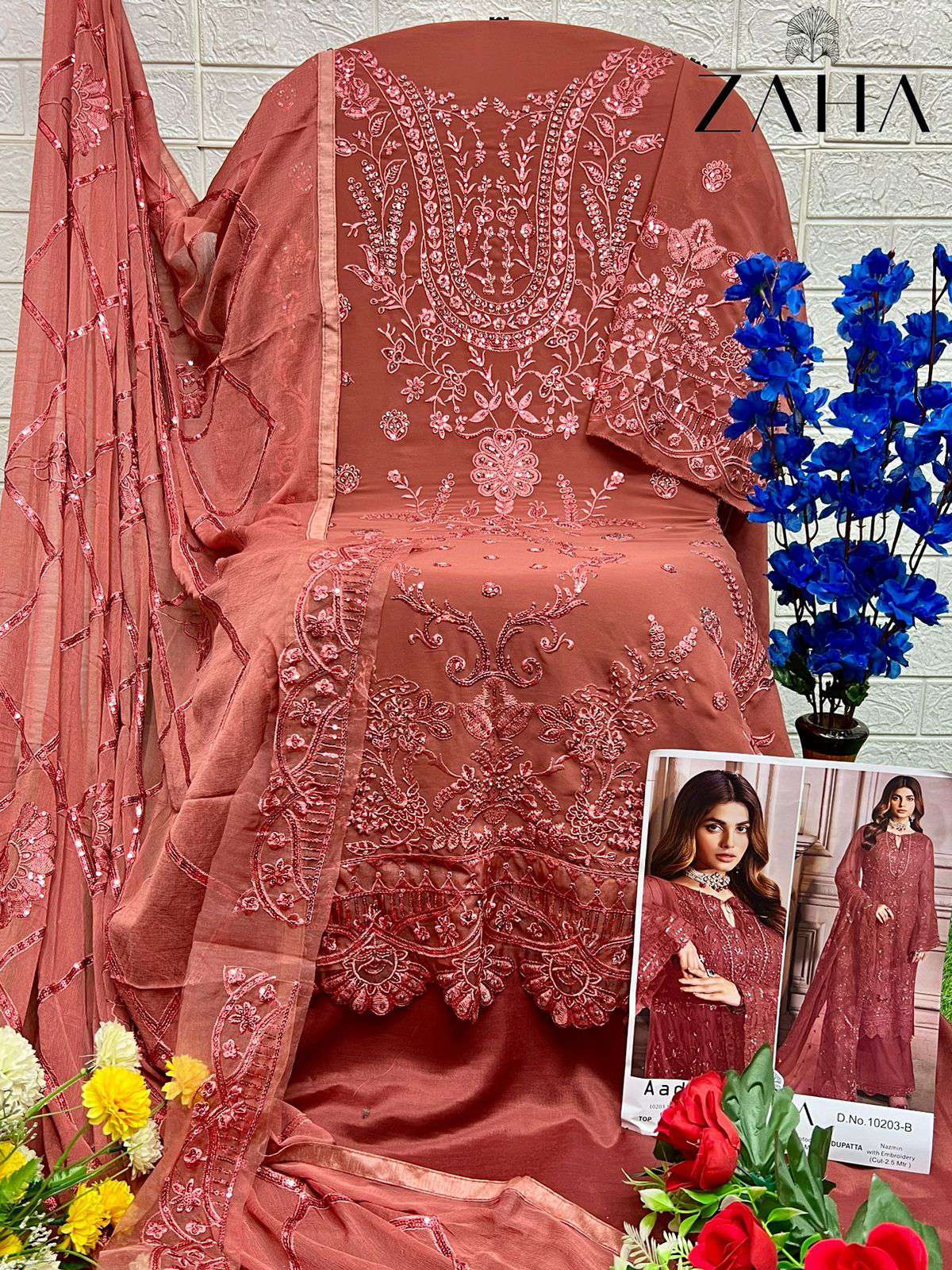 Zaha Aadab Vol 1 10203 Colors Fancy Georgette Pakistani Dress Wholesalers view 8