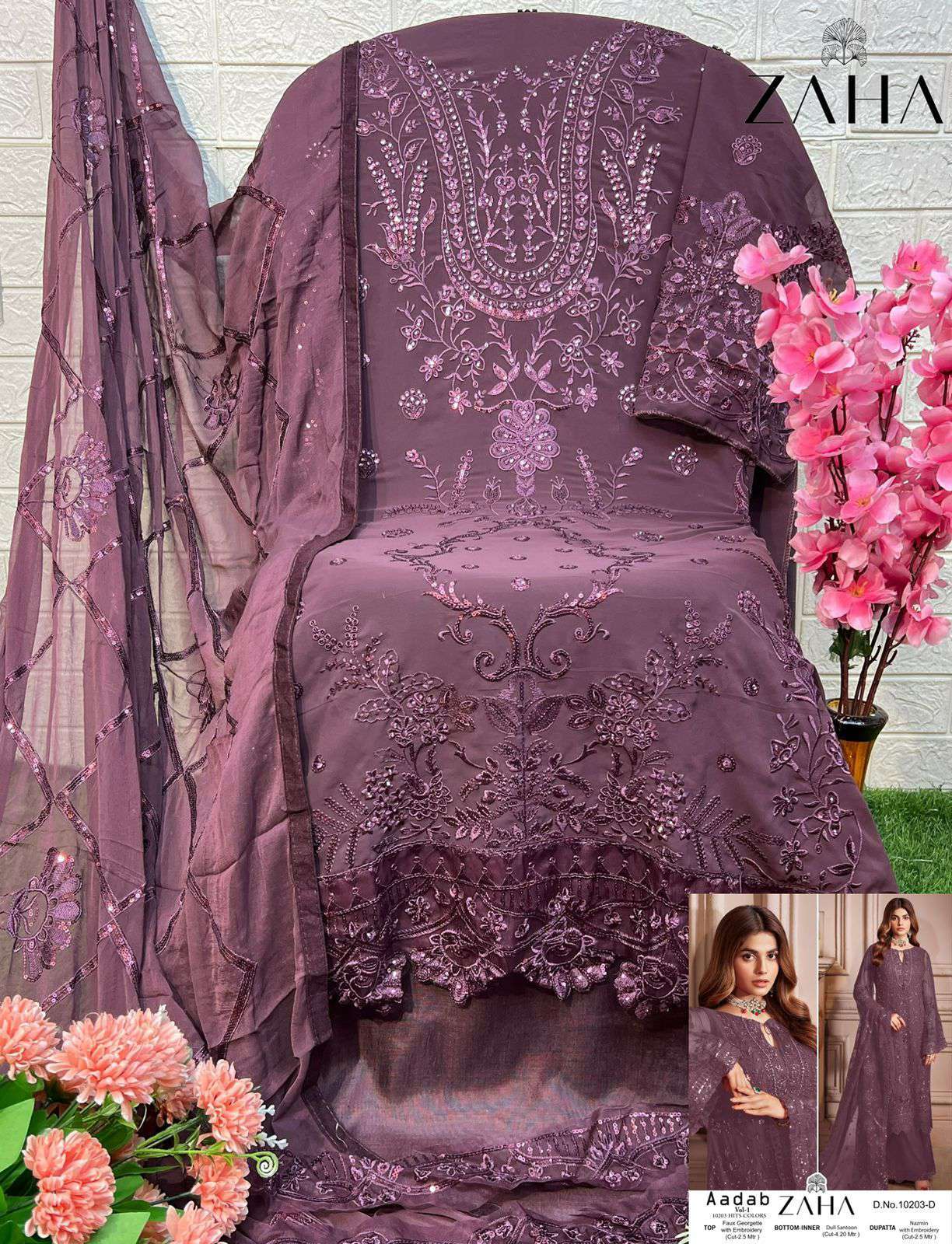 Zaha Aadab Vol 1 10203 Colors Fancy Georgette Pakistani Dress Wholesalers view 7