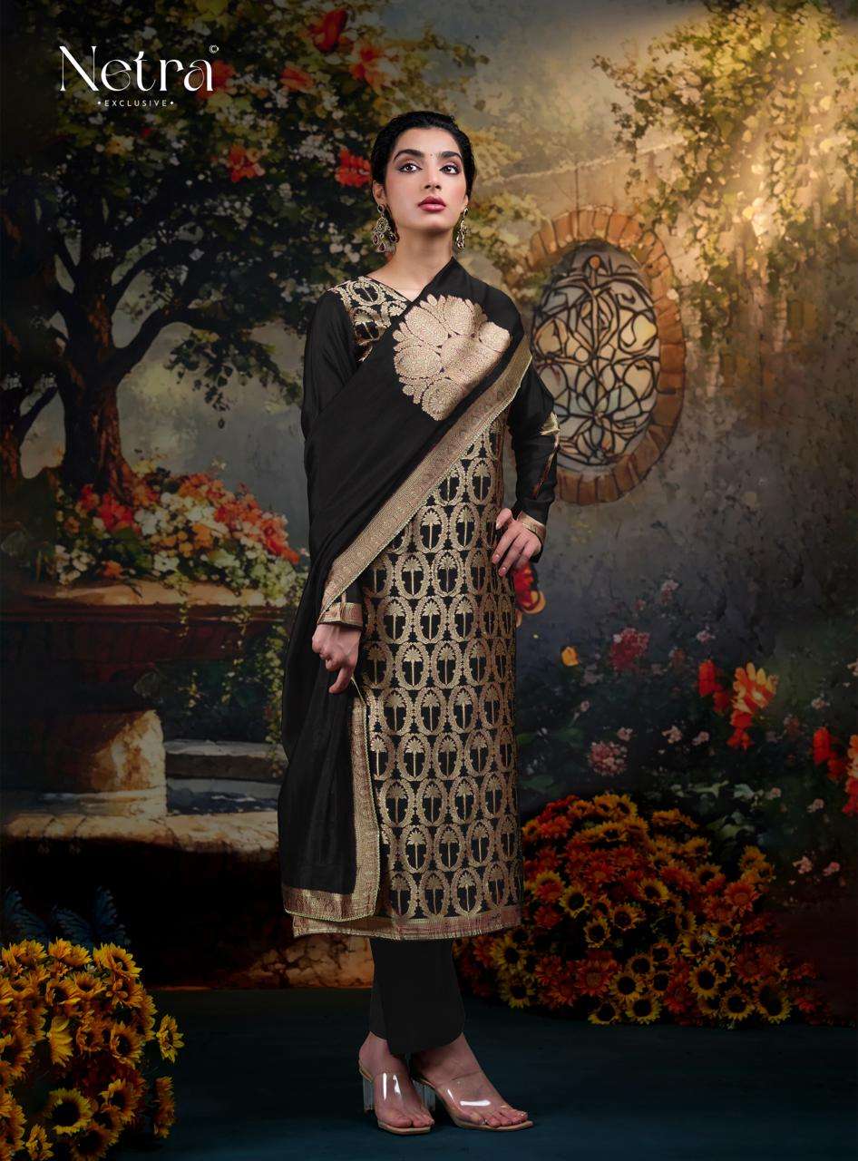 Netra Ayaka Black Edition Fancy Woven Silk Suit Latest Collection view 4