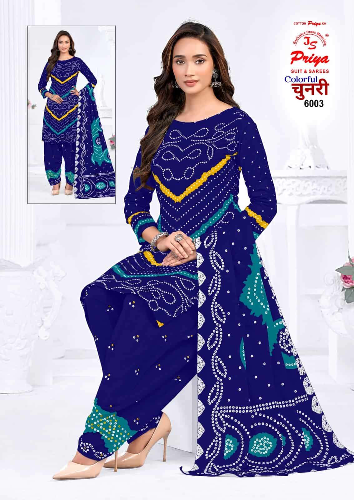 Js Priya Colourful Chunri Vol 6 Printed Cotton Bandhani Suit
