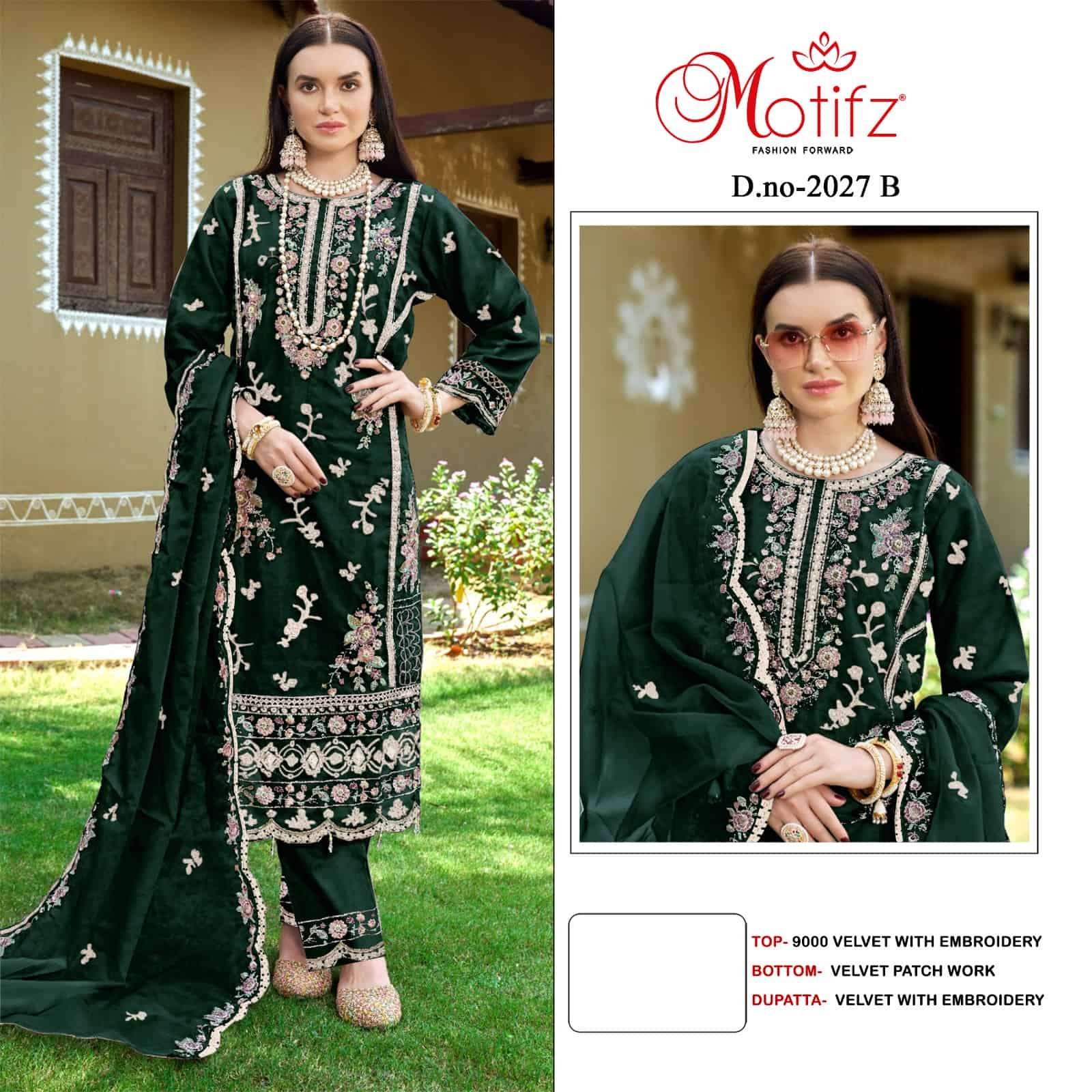 Motifz Designer Velvet Embroidered Salwar Suit view 2