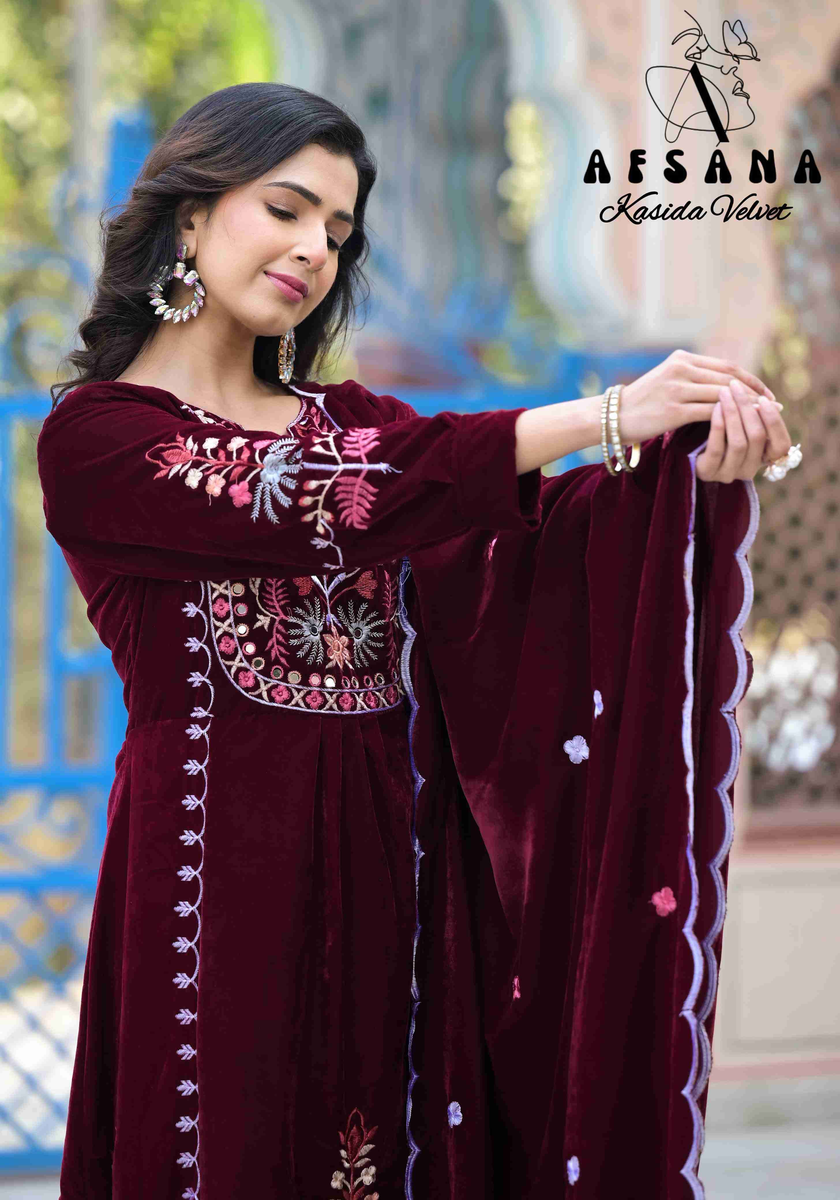 Afsana Kasida Velvet Nx New Designs Velvet 3 Piece Pair Festive Collection view 9